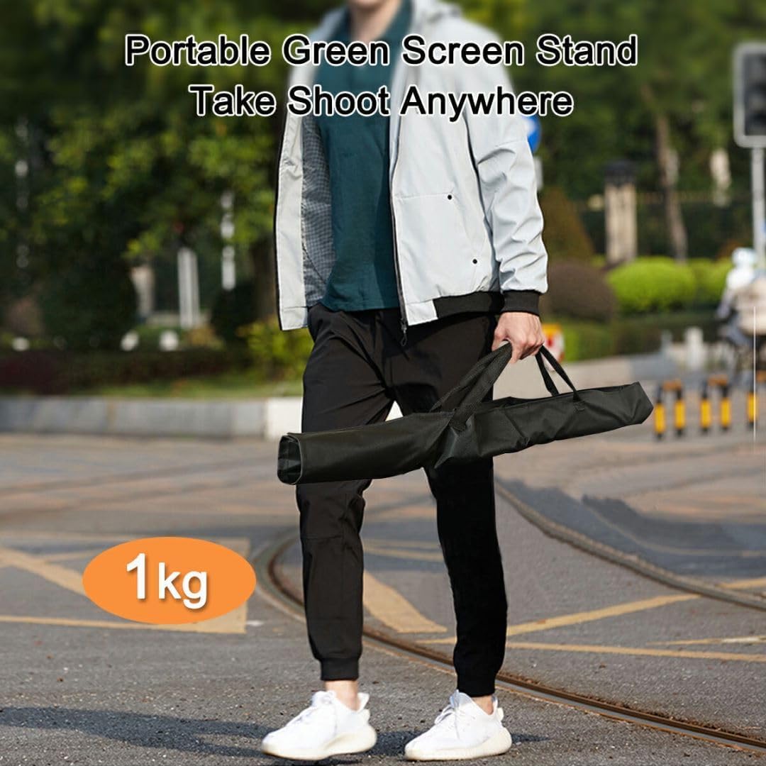 5X6.5ft Green Screen Backdrop with Stand Height Adjusted, Washable, Ironable Green Screen with T-Shape Background Stand Kit with Carrying Bag & Clamps for Streaming, Video, Zooming, Gaming