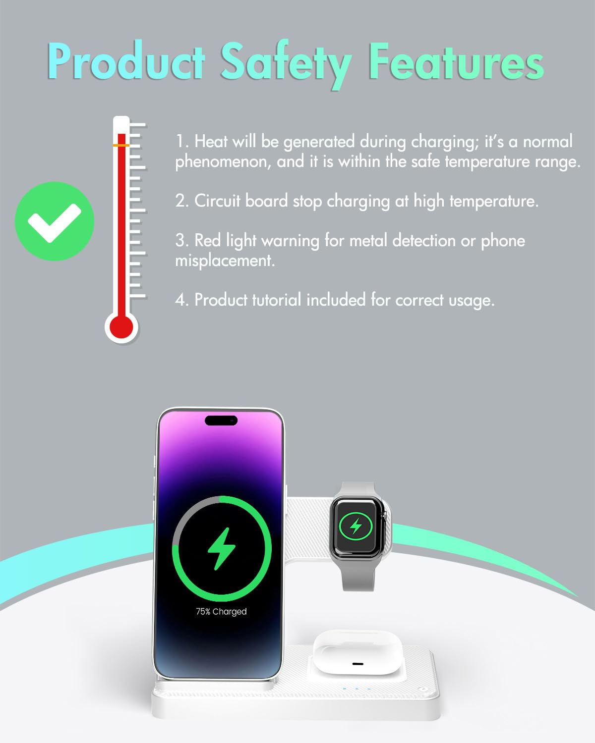 Wireless Charger iPhone Charging Station: 3 in 1 Charger Stand Multiple Devices for Apple - iPhone 17 16e 16 15 14 Pro Max 13 12 11 - Watch 10 9 8 7 6 5 4 3 2 SE and Ultra Series - Airpods 4 3 Pro