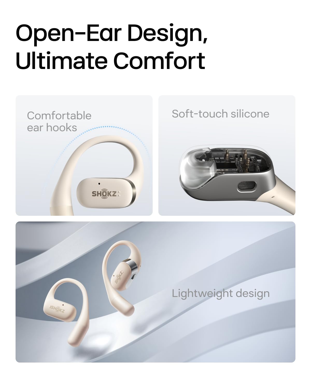 SHOKZ OpenFit - Open-Ear True Wireless Bluetooth Headphones with Microphone, Earbuds with Earhooks, Sweat Resistant, Fast Charging, 28HRS Playtime, Compatible with iPhone & Android,