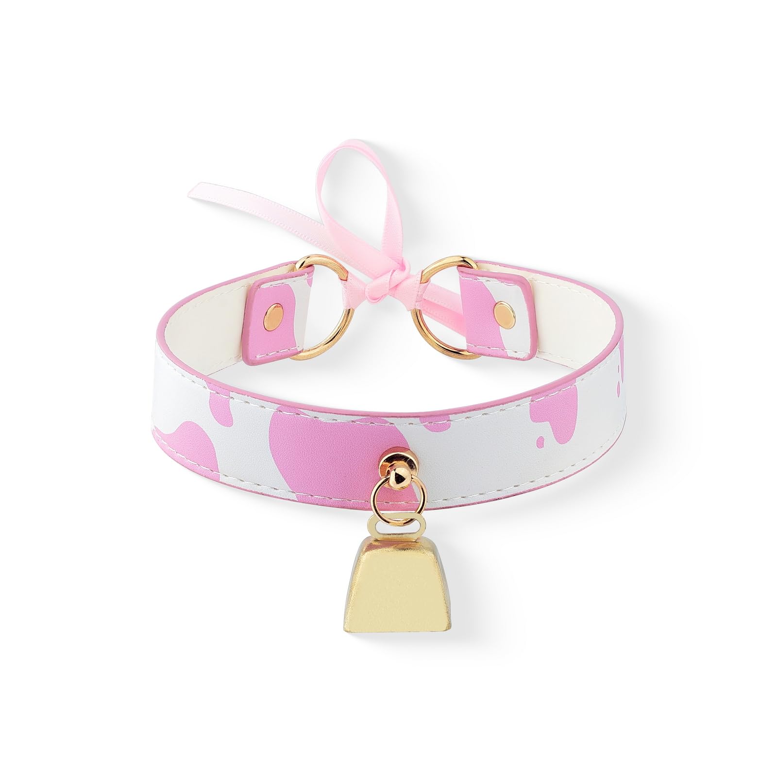 paloli Basic Cow Print Bell Collar Choker Necklace for women: Pink Gold Bell