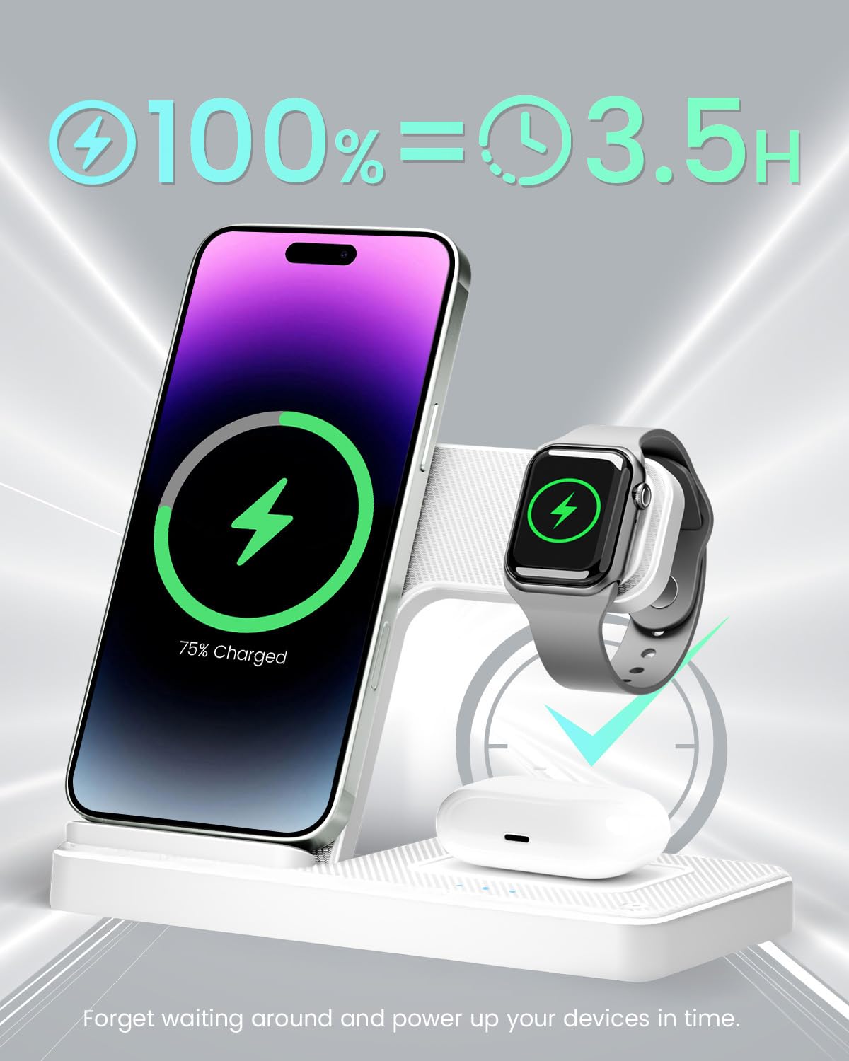 Wireless Charger iPhone Charging Station: 3 in 1 Charger Stand Multiple Devices for Apple - iPhone 17 16e 16 15 14 Pro Max 13 12 11 - Watch 10 9 8 7 6 5 4 3 2 SE and Ultra Series - Airpods 4 3 Pro