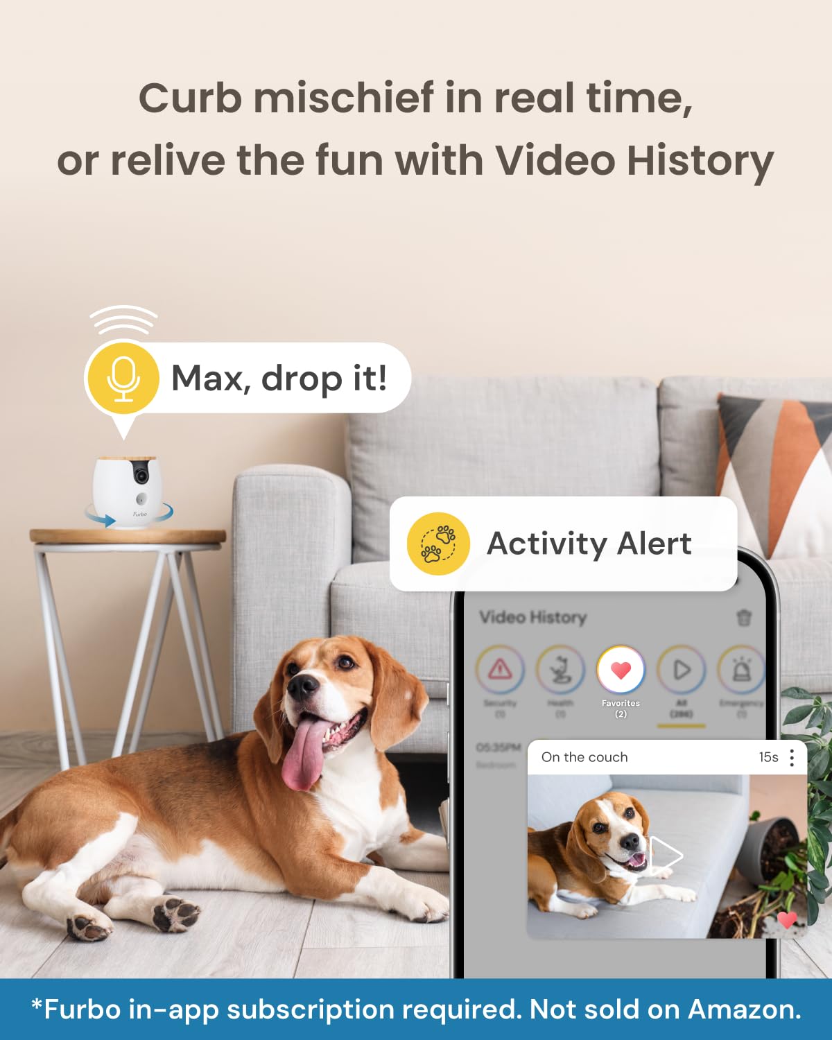 Furbo 360° Dog Camera - Unlock with Paid Plan: Home Security & Dog Safety Alerts, Rotating Pet Treat Dispenser w/ 2-Way Speaker, Smart Indoor Cam w/Phone App (3mo Minimum Subscription Required)