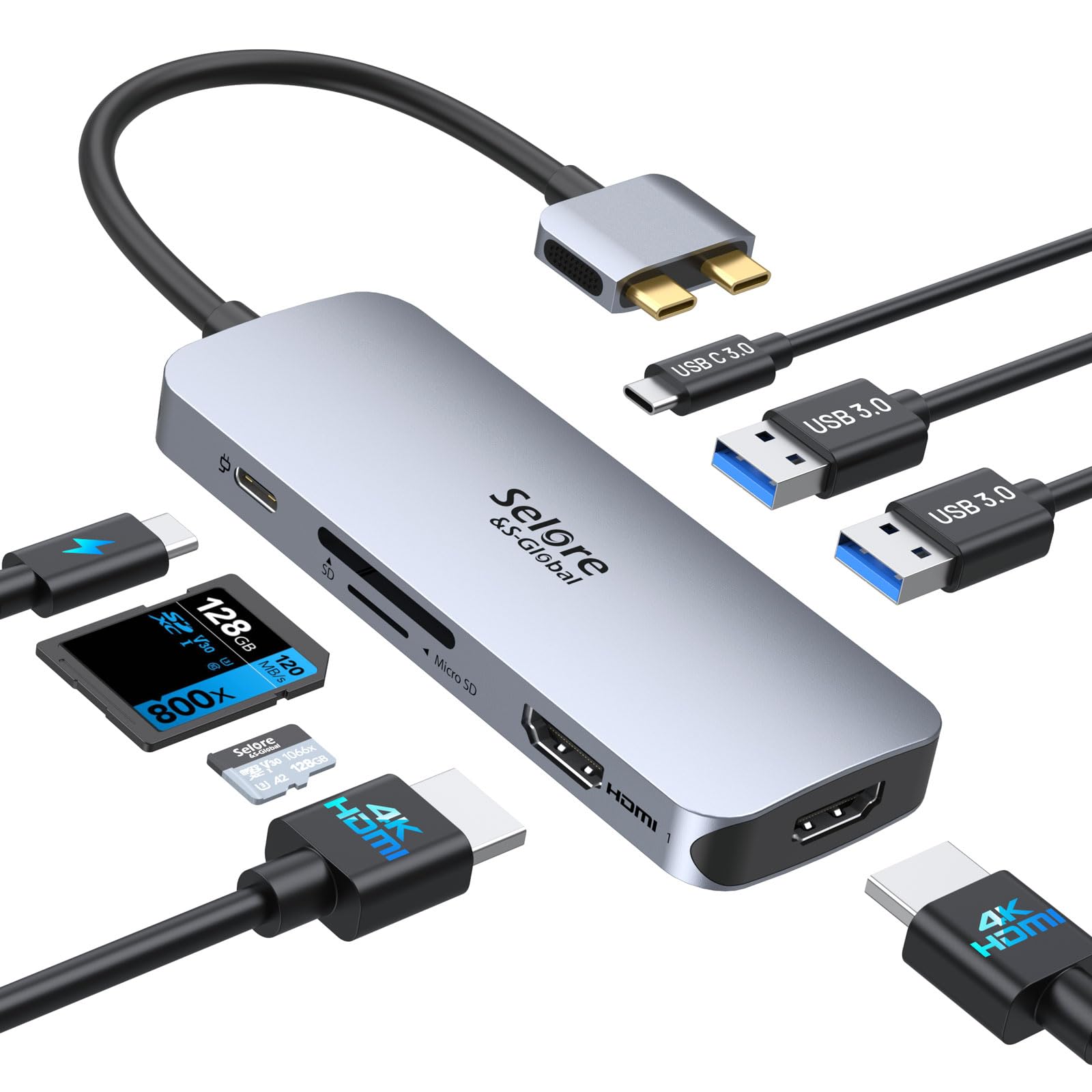 USB C Adapter HDMI Hub for MacBook Pro/Air M1 M2 M3 2024 2023 13" 15" 16",Mac USB Adapter 7-in-2, MacBook Accessories with HDMI,Thunderbolt 3, USB C and 2 A 3.0 Data Ports, SDµSD Card Reader