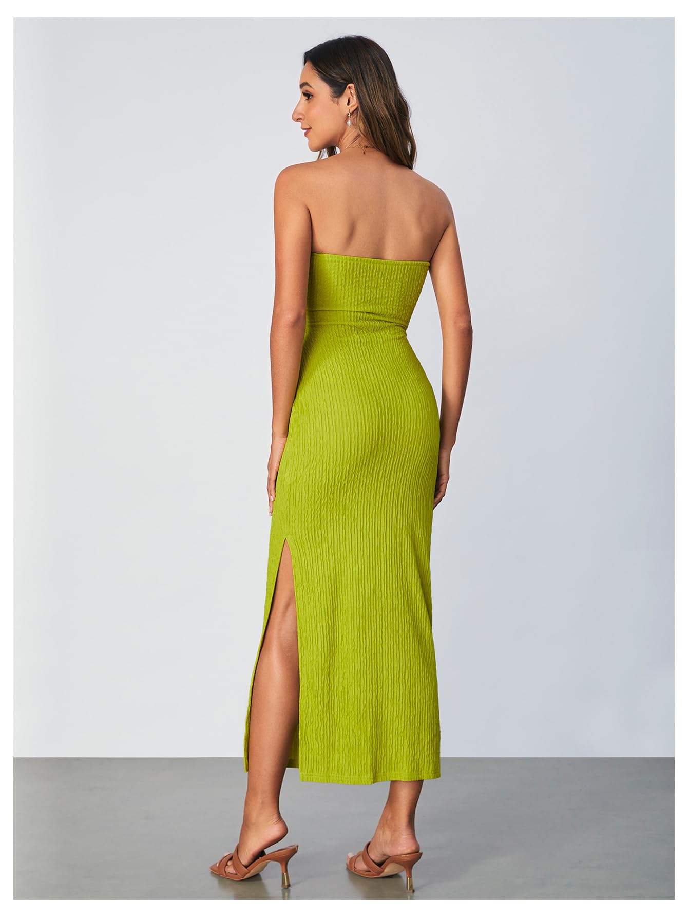 SOLY HUX Women's Twist Front Cut Out Split Hem Strapless Tube Dress Bodycon Long Dress: Large Solid Green