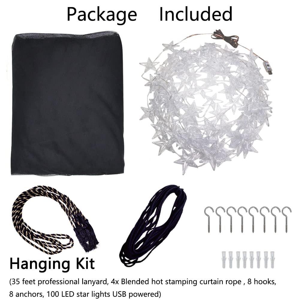 Bed Canopy with LED Star Lights, Canopy Bed Curtain with RGB Color Changing String Lights with Smart App Control Remote for Princess Girls Bedroom, Suggested for Twin Full Queen King Bed: Rgb Black