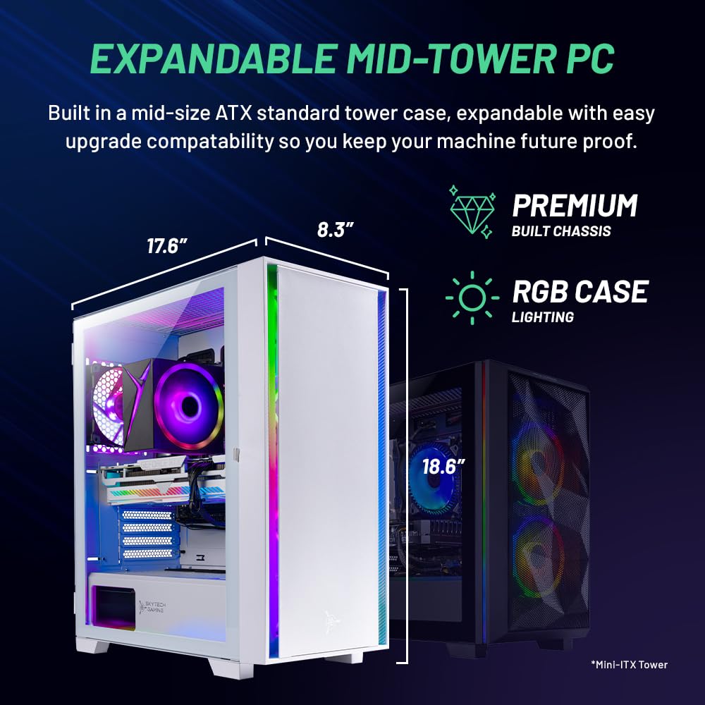 Skytech Gaming Shadow Gaming PC Desktop – Intel Core i7 13700F 2.1 GHz, NVIDIA RTX 4060, 1TB NVME SSD, 16GB DDR4 RAM 3200, 600W Gold PSU, 360mm AIO, 11AC Wi-Fi, Windows 11 Home 64-bit,Black