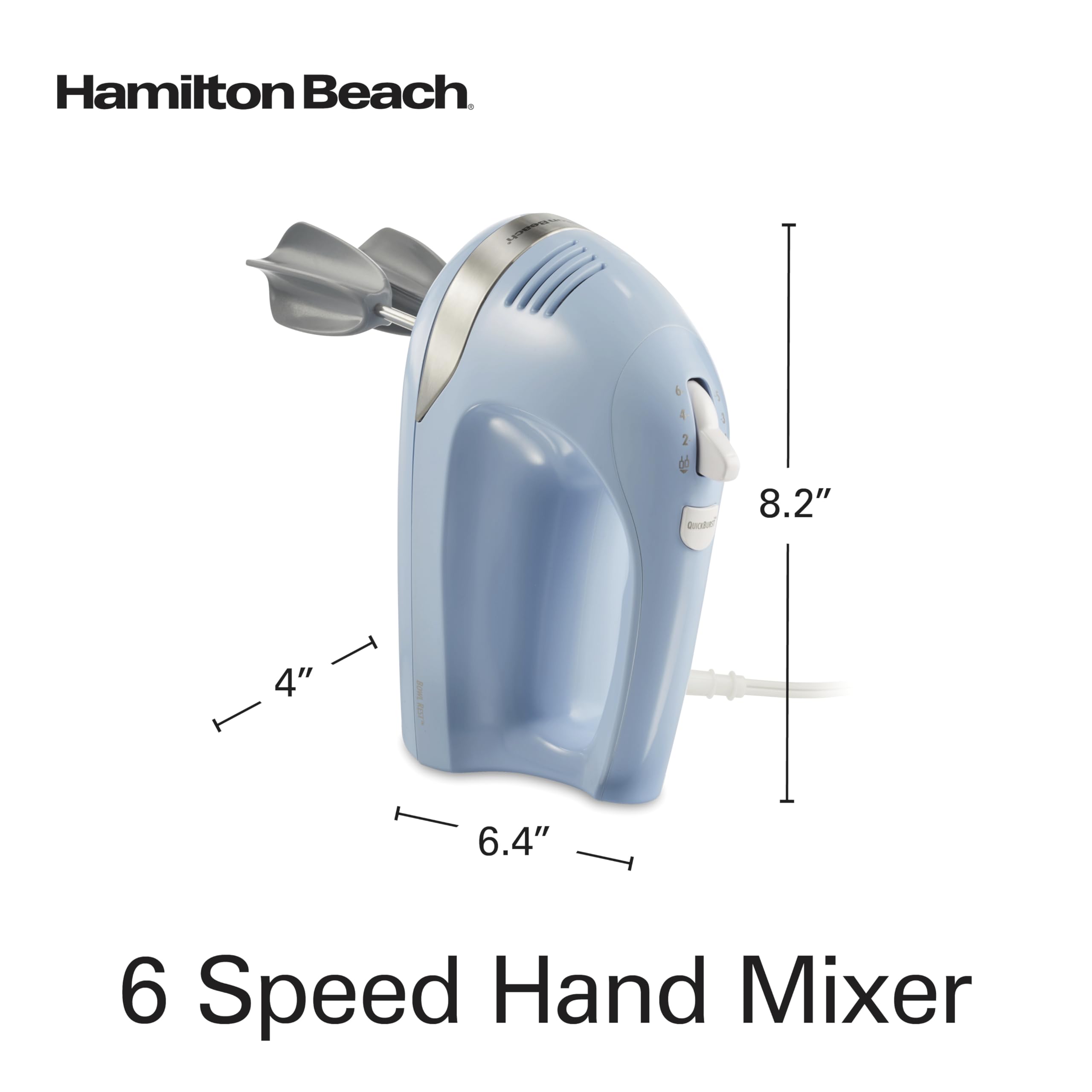 Hamilton Beach 6-Speed Electric Hand Mixer with Whisk, Dough Hooks and Easy Clean Beaters, Powerful 275 Watt Motor, Snap-On Storage Case,