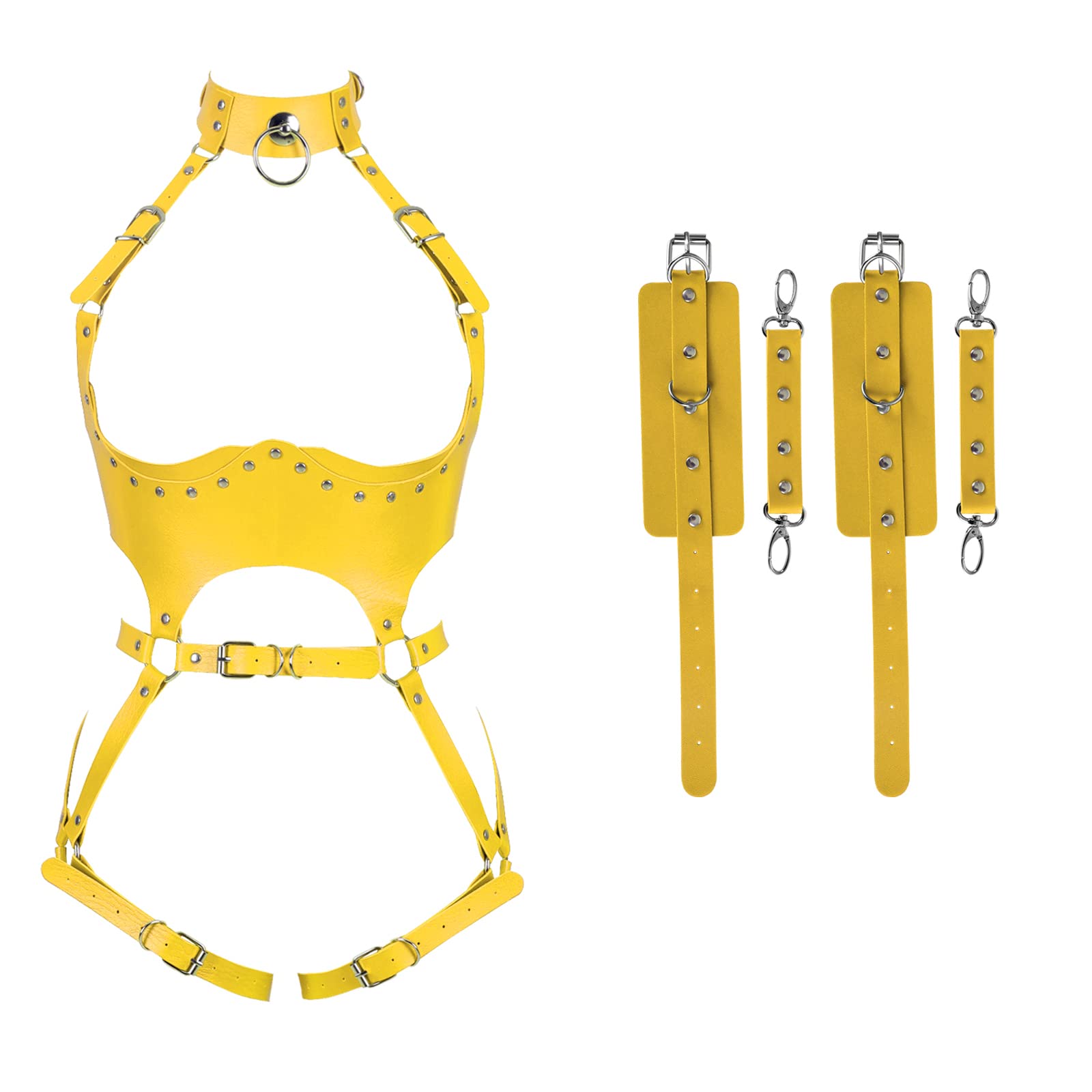 Waist Garter belt Punk Full body harness for women Photography Dance Rock Halloween Leather cage Chest strap set: Orange Yellow