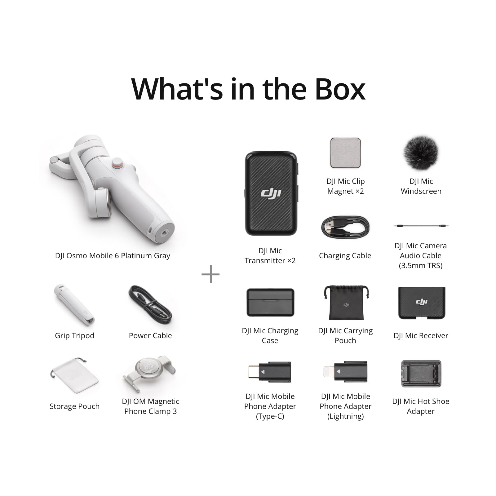 DJI Osmo Mobile 6 Gimbal Stabilizer for Smartphones, 3-Axis Phone Gimbal, Built-In Extension Rod, Object Tracking, Portable and Foldable, Vlogging Stabilizer, YouTube TikTok, Slate Gray: DJI Osmo Mobile 6 Premium Vlogging Combo, 3-Axis Phone Gimbal, Object Tracking, Built-in Extension Rod, Android and iPhone Stabilizer, Platinum Gray, with a DJI Mic (2 TX + 1 RX + Charging Case)