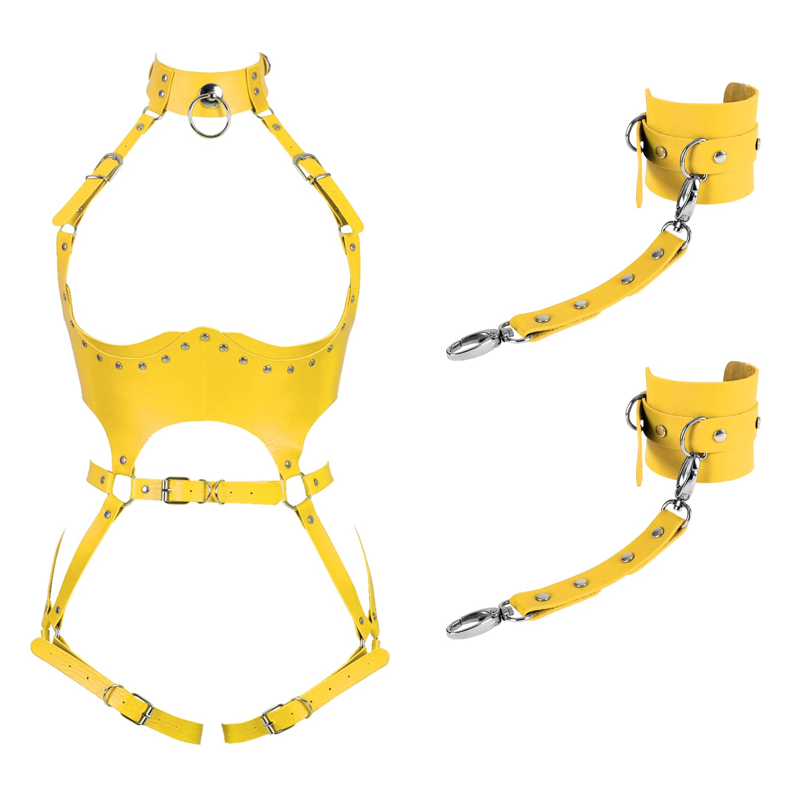 Waist Garter belt Punk Full body harness for women Photography Dance Rock Halloween Leather cage Chest strap set: Orange Yellow