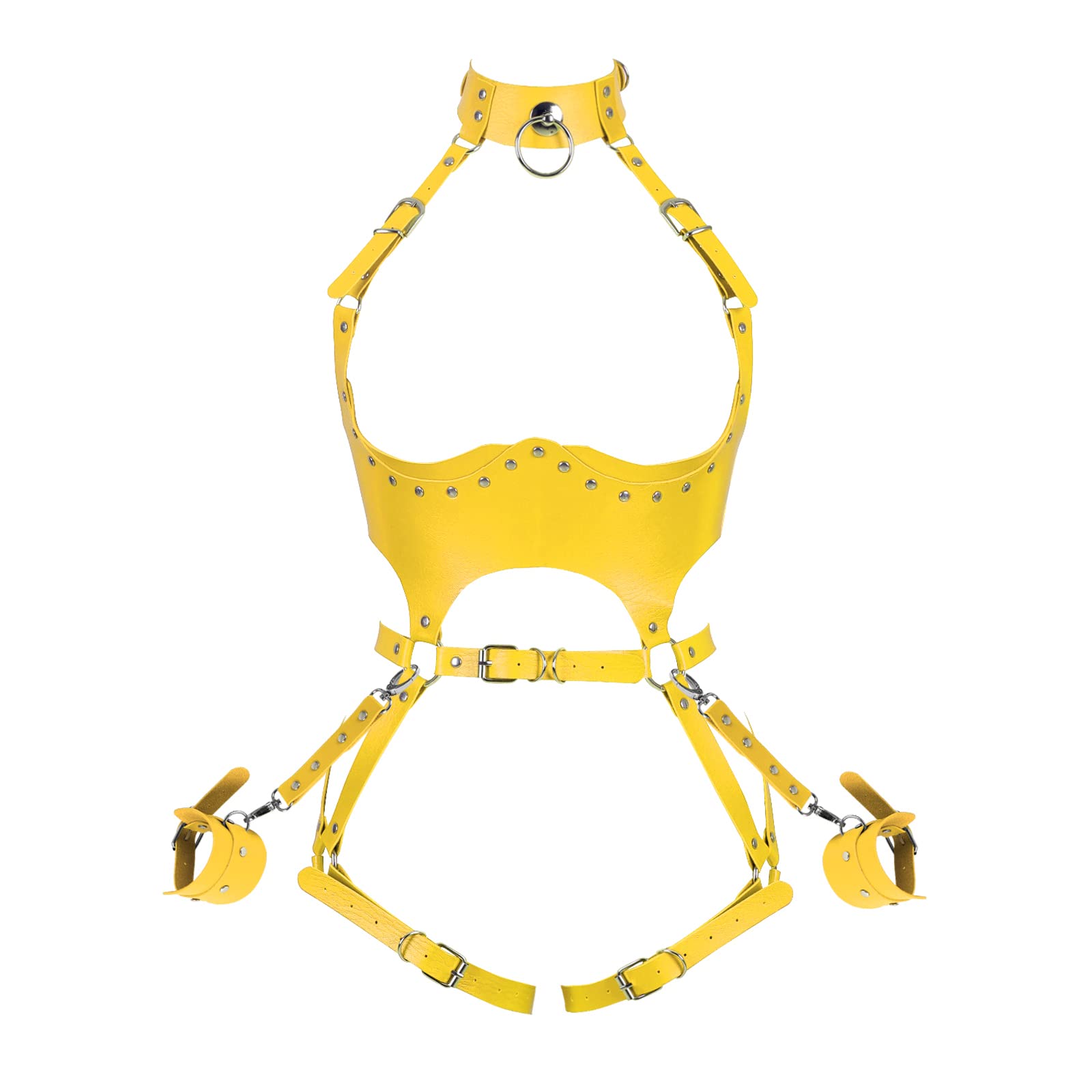 Waist Garter belt Punk Full body harness for women Photography Dance Rock Halloween Leather cage Chest strap set: Orange Yellow
