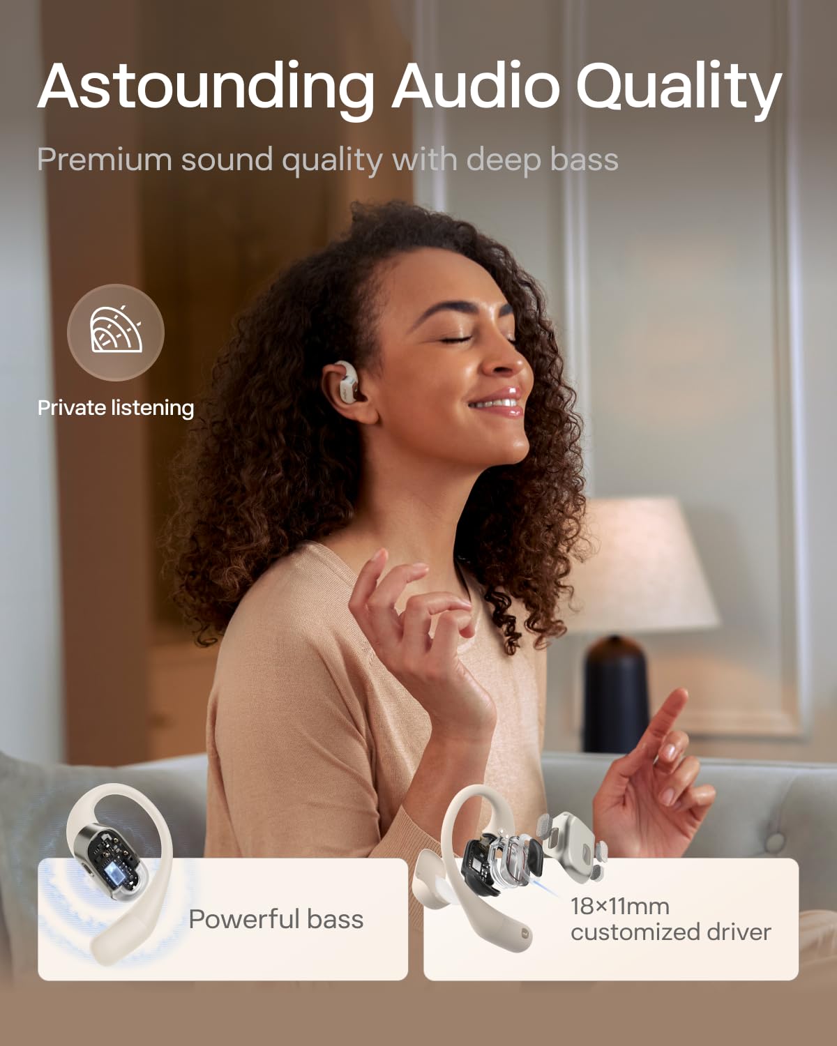 SHOKZ OpenFit - Open-Ear True Wireless Bluetooth Headphones with Microphone, Earbuds with Earhooks, Sweat Resistant, Fast Charging, 28HRS Playtime, Compatible with iPhone & Android,
