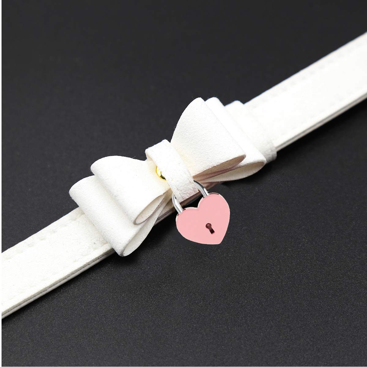 LEWECEEO Women Heart Lock Collar Necklace Choker with Bell Bow Cosplay Necklace