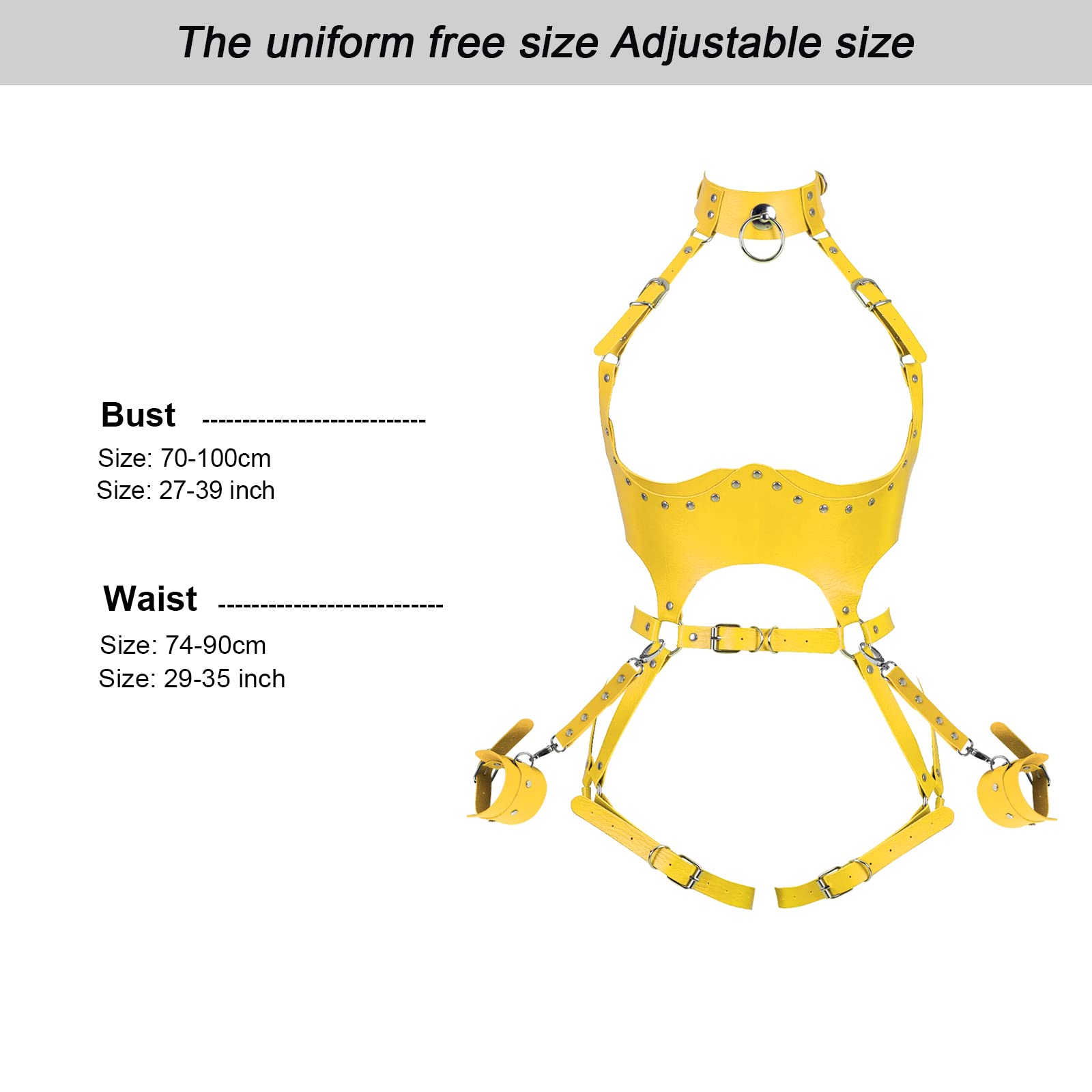 Waist Garter belt Punk Full body harness for women Photography Dance Rock Halloween Leather cage Chest strap set: Orange Yellow