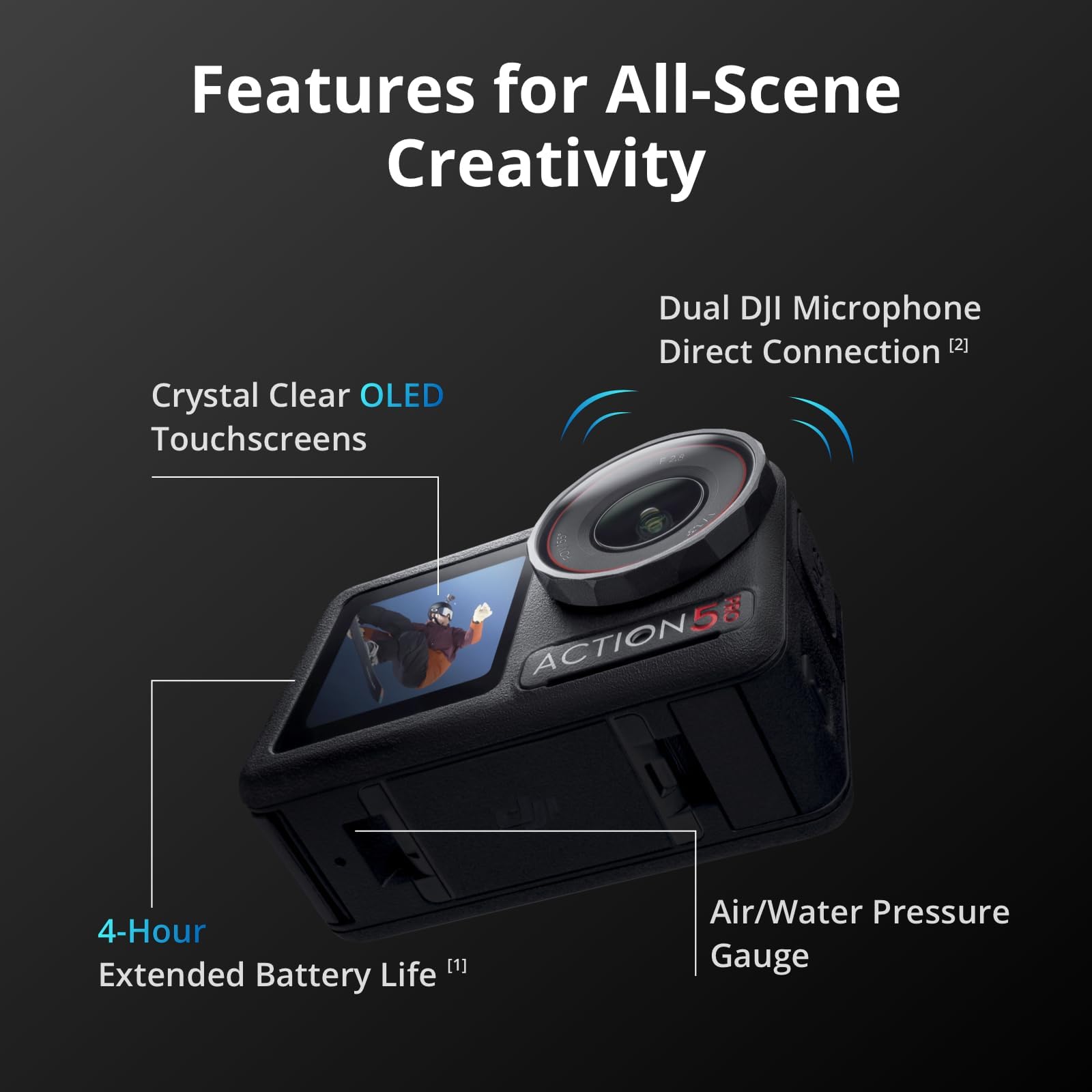 DJI Osmo Action 5 Pro , Action Camera 4K with 1/1.3" Sensor, 12h Extended Battery Life with 3 Batteries, Stabilization, Dual OLED Touchscreens, Mini Action Camera for Travel, Vlog