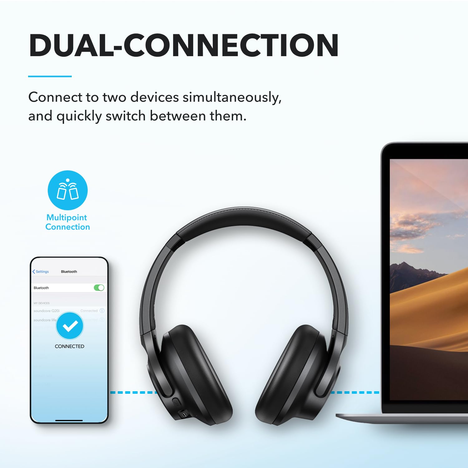 Soundcore by Anker Q20i Hybrid Active Noise Cancelling Headphones, Wireless Over-Ear Bluetooth, 40H Long ANC Playtime, Hi-Res Audio, Big Bass, Customize via an App, Transparency Mode: Black