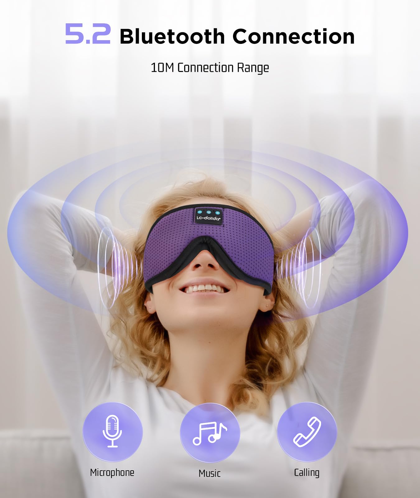 LC-dolida Sleep Headphones, 3D Sleep Mask Bluetooth Wireless Music Eye Mask, Sleeping Headphones for Side Sleepers Sleep Mask with Bluetooth Headphones Ultra-Thin Stereo Speakers Perfect for Sleeping