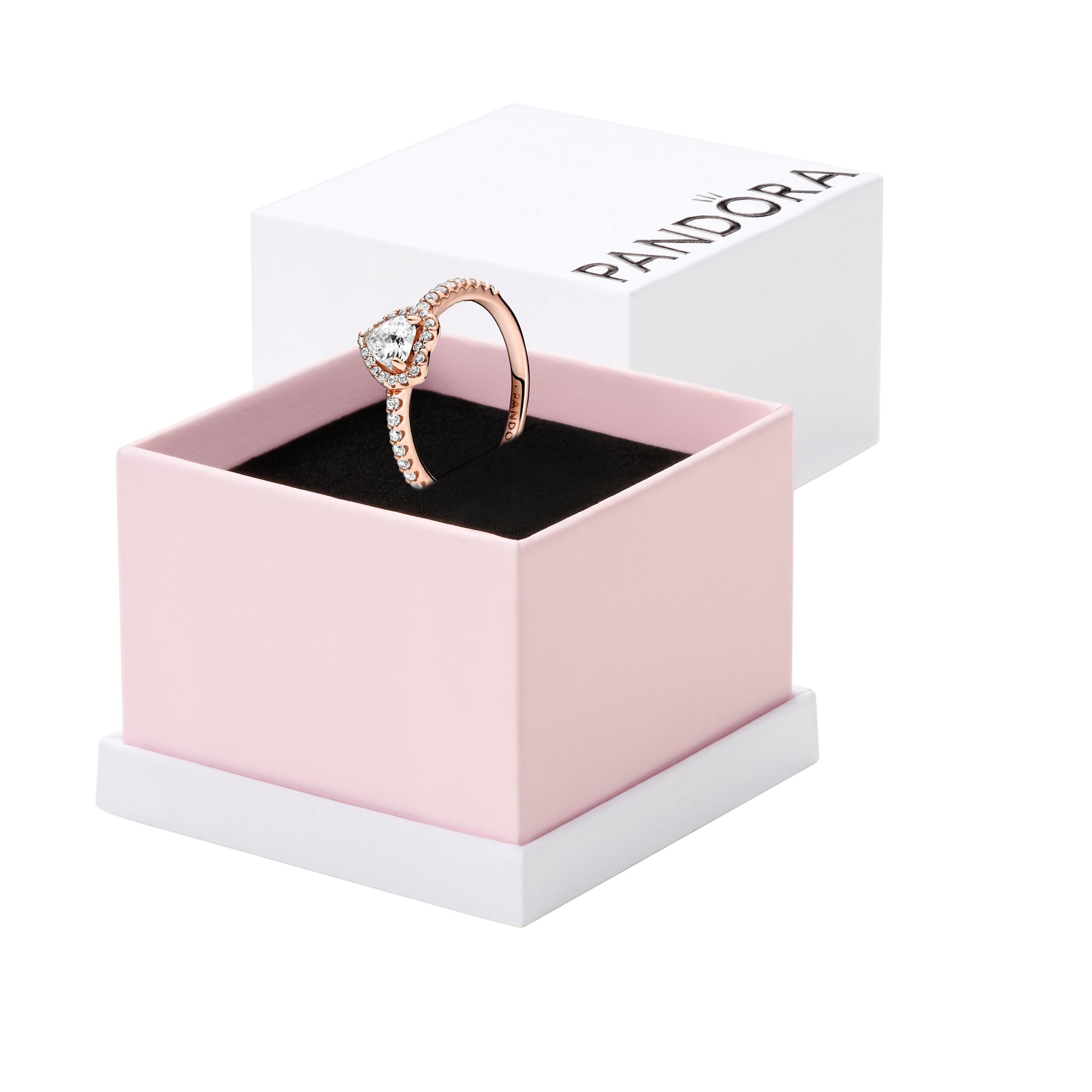 Pandora Sparkling Elevated Heart Ring - Rose Gold Ring for Women - Layering or Stackable Ring - Gift for Her 14k Rose with Cubic Zirconia - With Gift Box: Clear 7