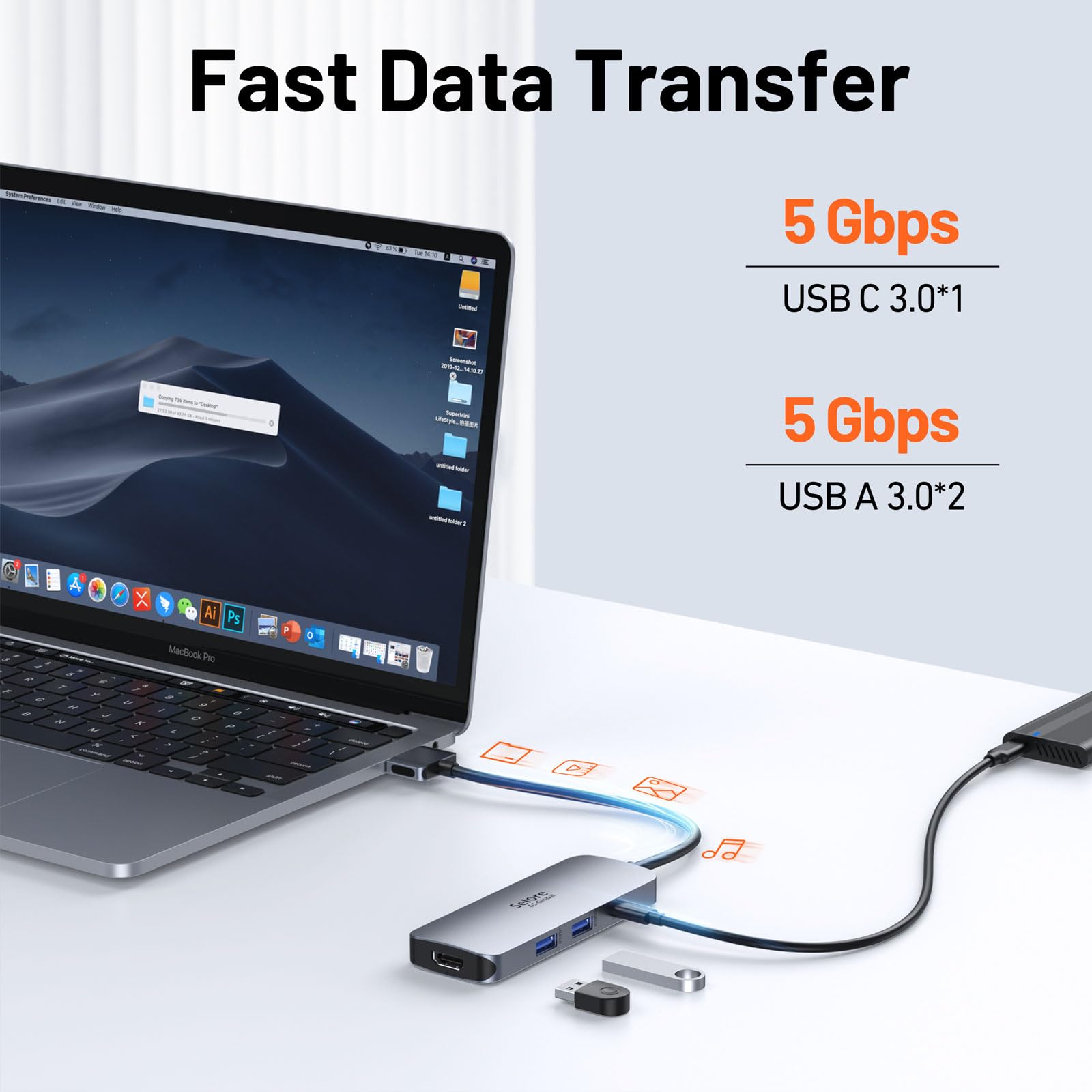 USB C Adapter HDMI Hub for MacBook Pro/Air M1 M2 M3 2024 2023 13" 15" 16",Mac USB Adapter 7-in-2, MacBook Accessories with HDMI,Thunderbolt 3, USB C and 2 A 3.0 Data Ports, SDµSD Card Reader