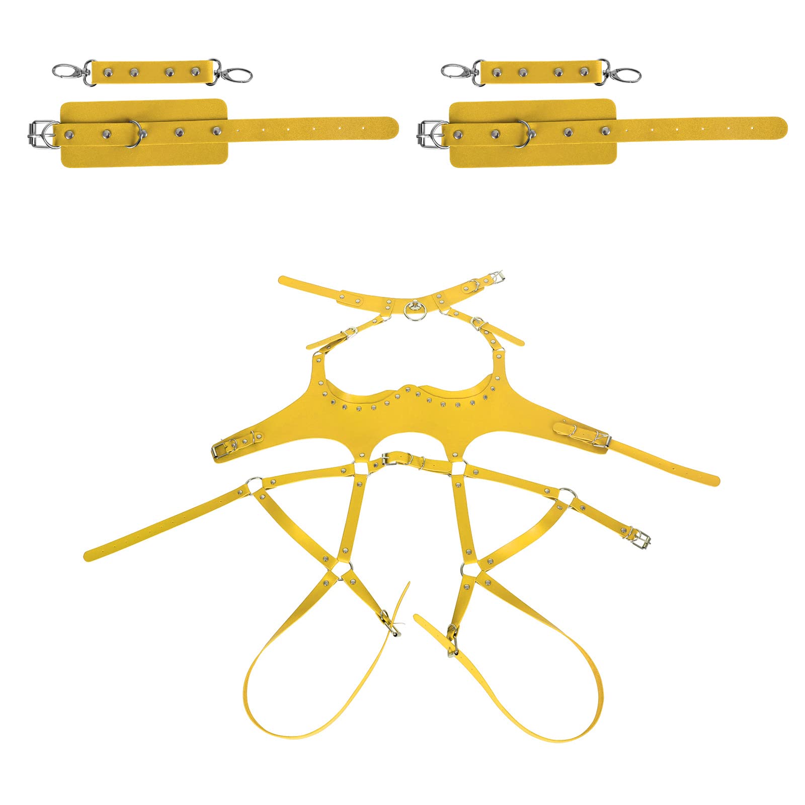Waist Garter belt Punk Full body harness for women Photography Dance Rock Halloween Leather cage Chest strap set: Orange Yellow