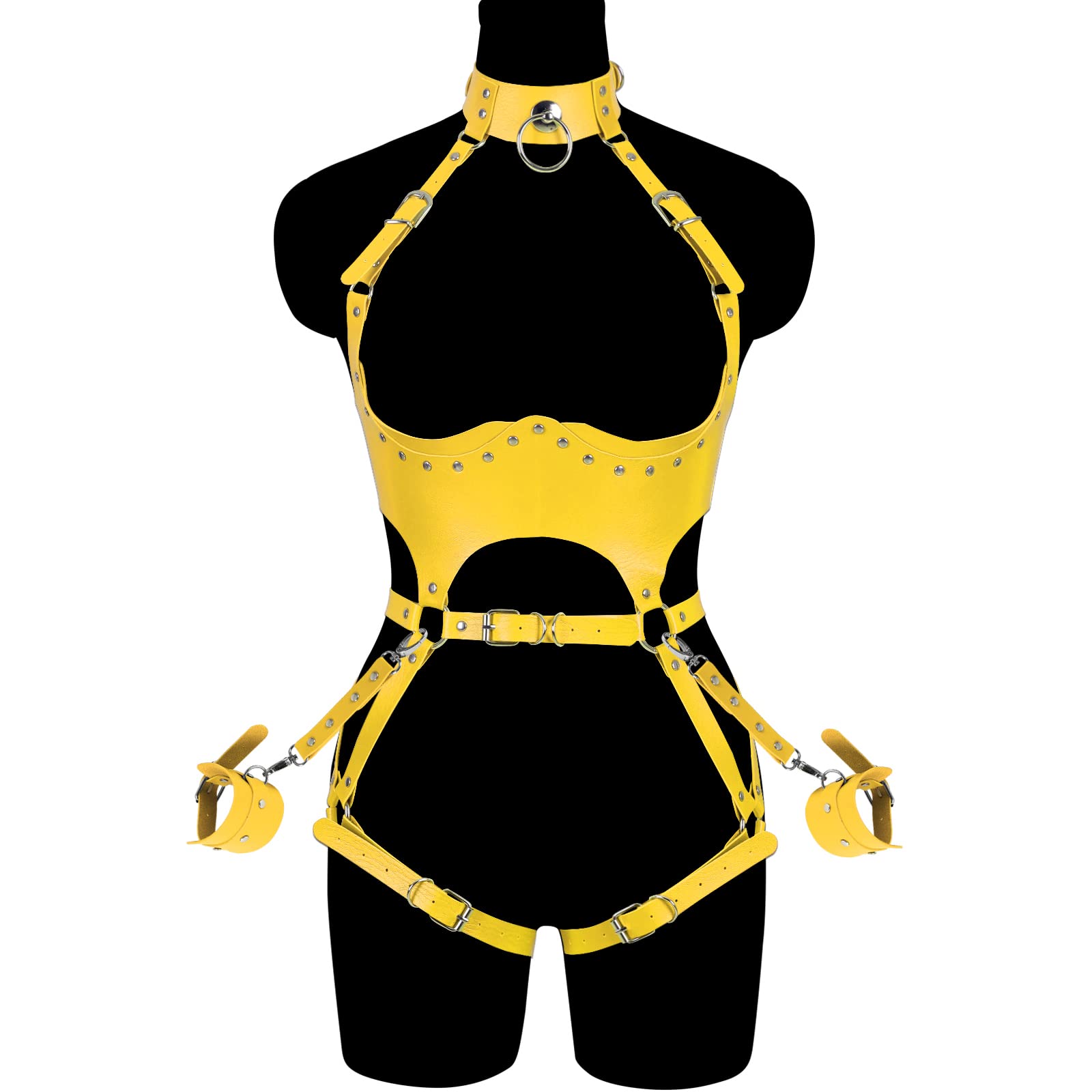 Waist Garter belt Punk Full body harness for women Photography Dance Rock Halloween Leather cage Chest strap set: Orange Yellow