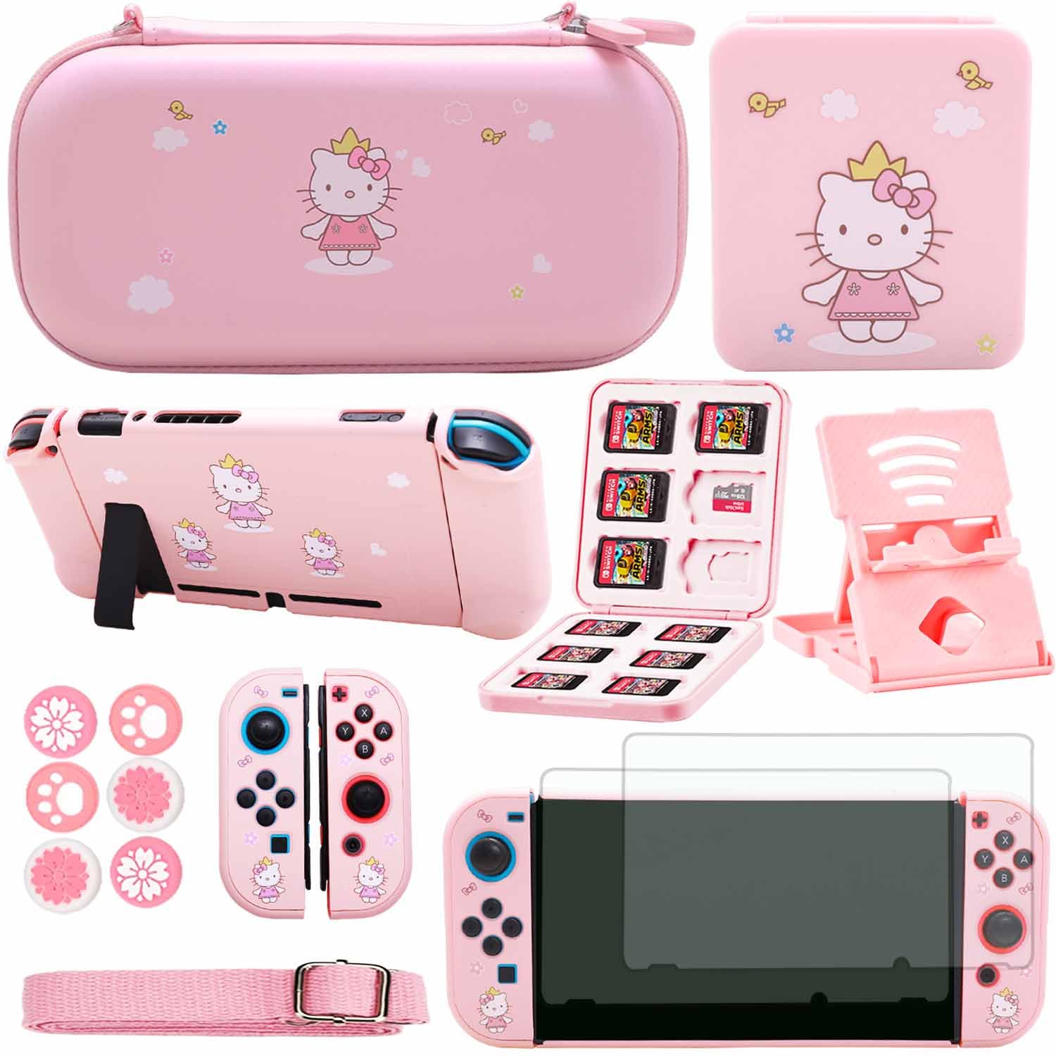Accessories Bundle for Nintendo Switch Animal Crossing - YOOWA Accessory kit NS Animal Crossing Set with Carrying Case Protective Cover Screen Protector Game Card Holder Play Stand Thumb Grips