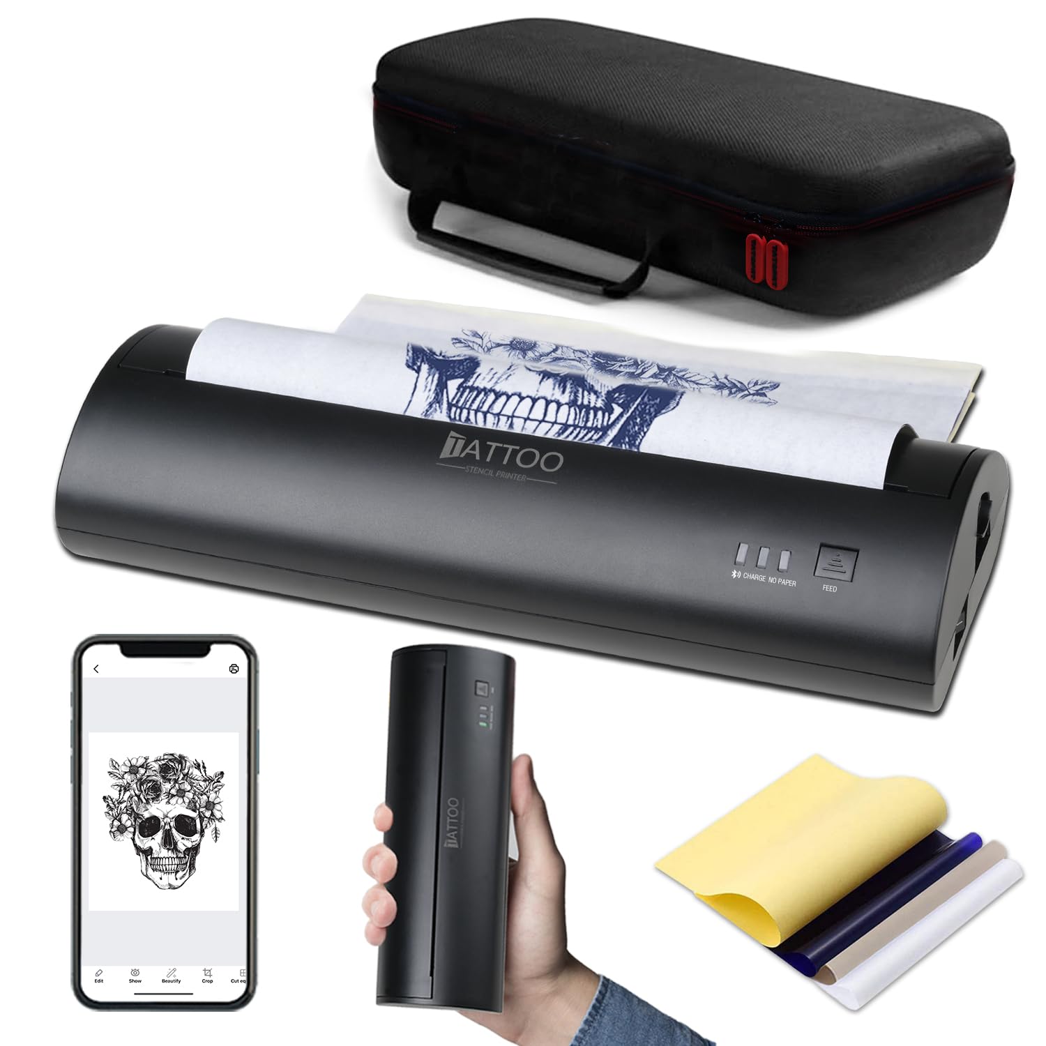 Atelics Wireless Tattoo Transfer Stencil Printer, with Storage Case and 10Pcs Transfer Paper, Portable Tattoo Transfer Thermal Copier Machine, Compatible for iOS&Android Phone, iPad&PC