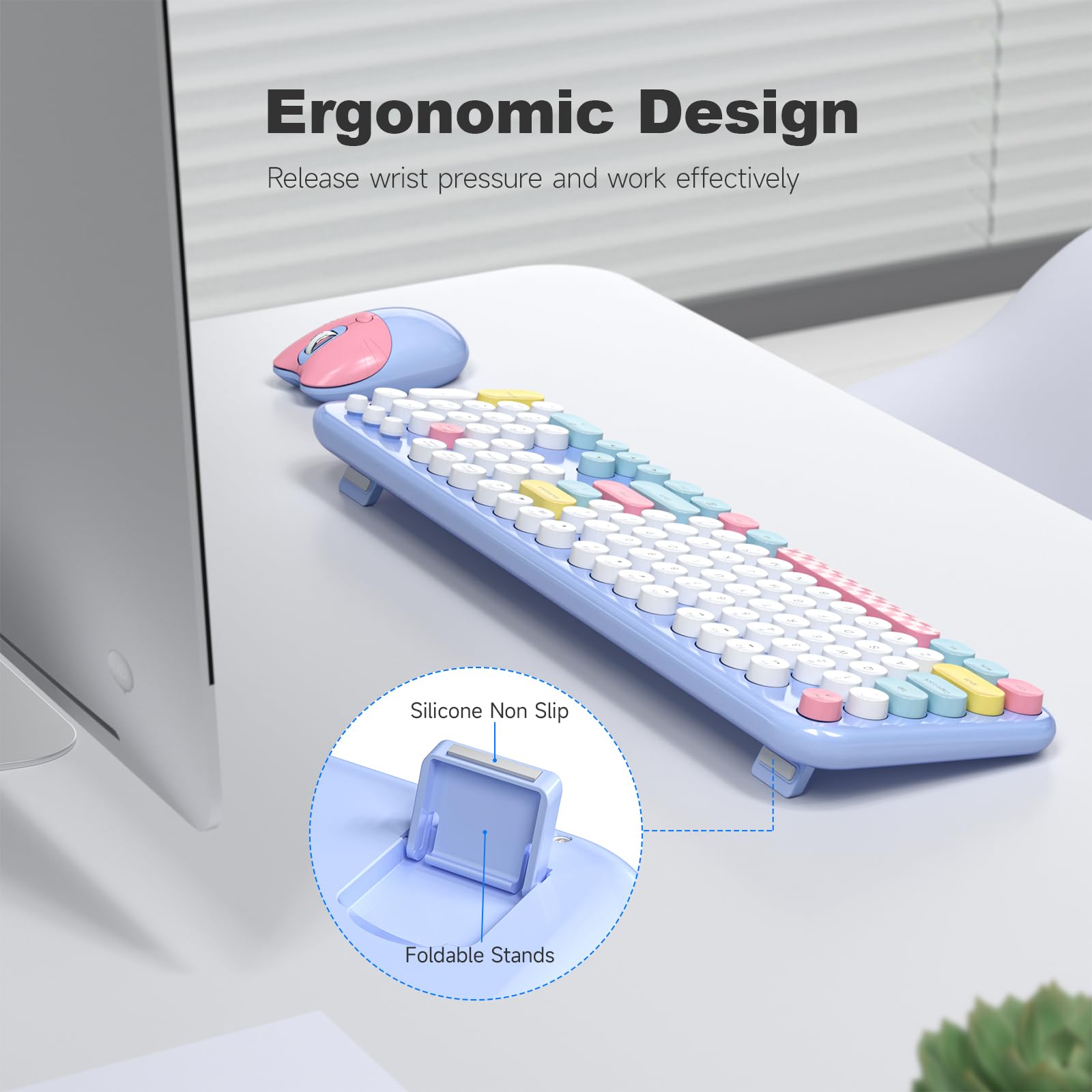 MOFII Wireless Keyboard and Mouse Combo,2.4GHz Retro Full-Size Keyboard with Number Pad and Cute Wireless Mouse for Computer PC Desktops Laptop WindowsxP/7/8/10()