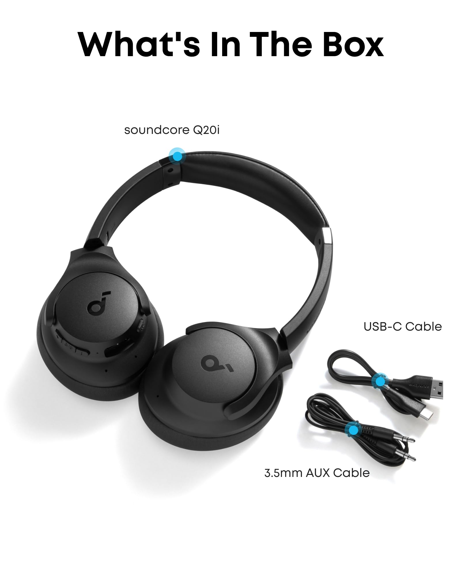 Soundcore by Anker Q20i Hybrid Active Noise Cancelling Headphones, Wireless Over-Ear Bluetooth, 40H Long ANC Playtime, Hi-Res Audio, Big Bass, Customize via an App, Transparency Mode: Black