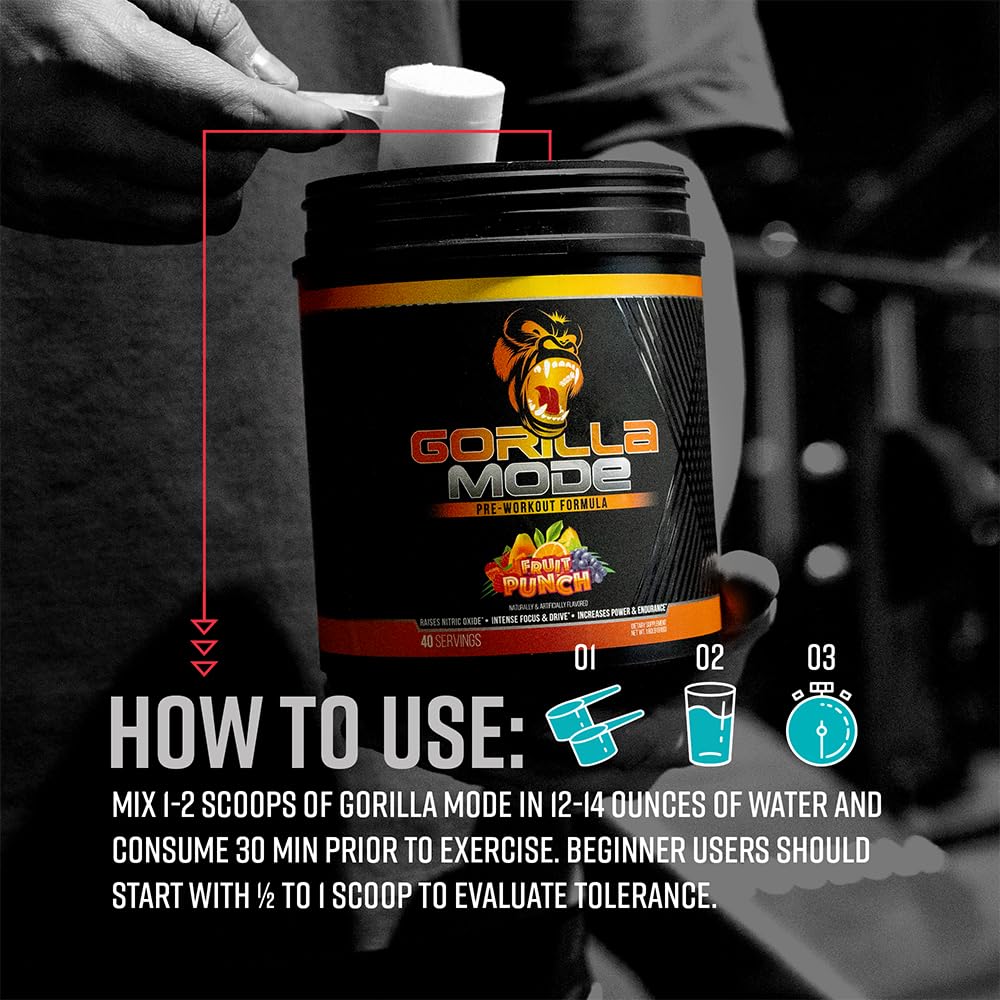 Gorilla Mind Pre Workout - Massive Pumps Laser Focus Energy Power - L-Citrulline, Creatine, L-Tyrosine, Betaine, Hydroprime, Alpha-GPC, 400mg Caffeine, Huperzine A 800g (BlackBerry Lemonade)