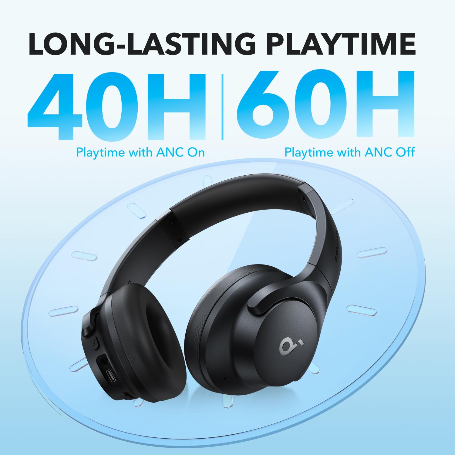 Soundcore by Anker Q20i Hybrid Active Noise Cancelling Headphones, Wireless Over-Ear Bluetooth, 40H Long ANC Playtime, Hi-Res Audio, Big Bass, Customize via an App, Transparency Mode: Black