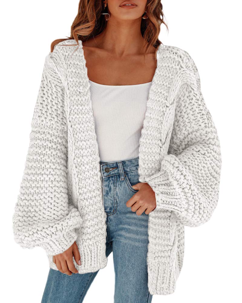 Remikstyt Womens Chunky Cardigan Cable Knit Oversized Open Front Cardigan Sweaters: Large White
