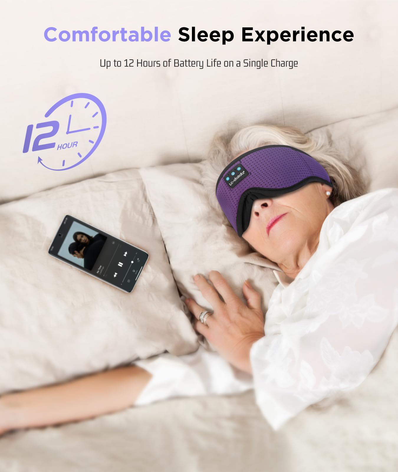 LC-dolida Sleep Headphones, 3D Sleep Mask Bluetooth Wireless Music Eye Mask, Sleeping Headphones for Side Sleepers Sleep Mask with Bluetooth Headphones Ultra-Thin Stereo Speakers Perfect for Sleeping