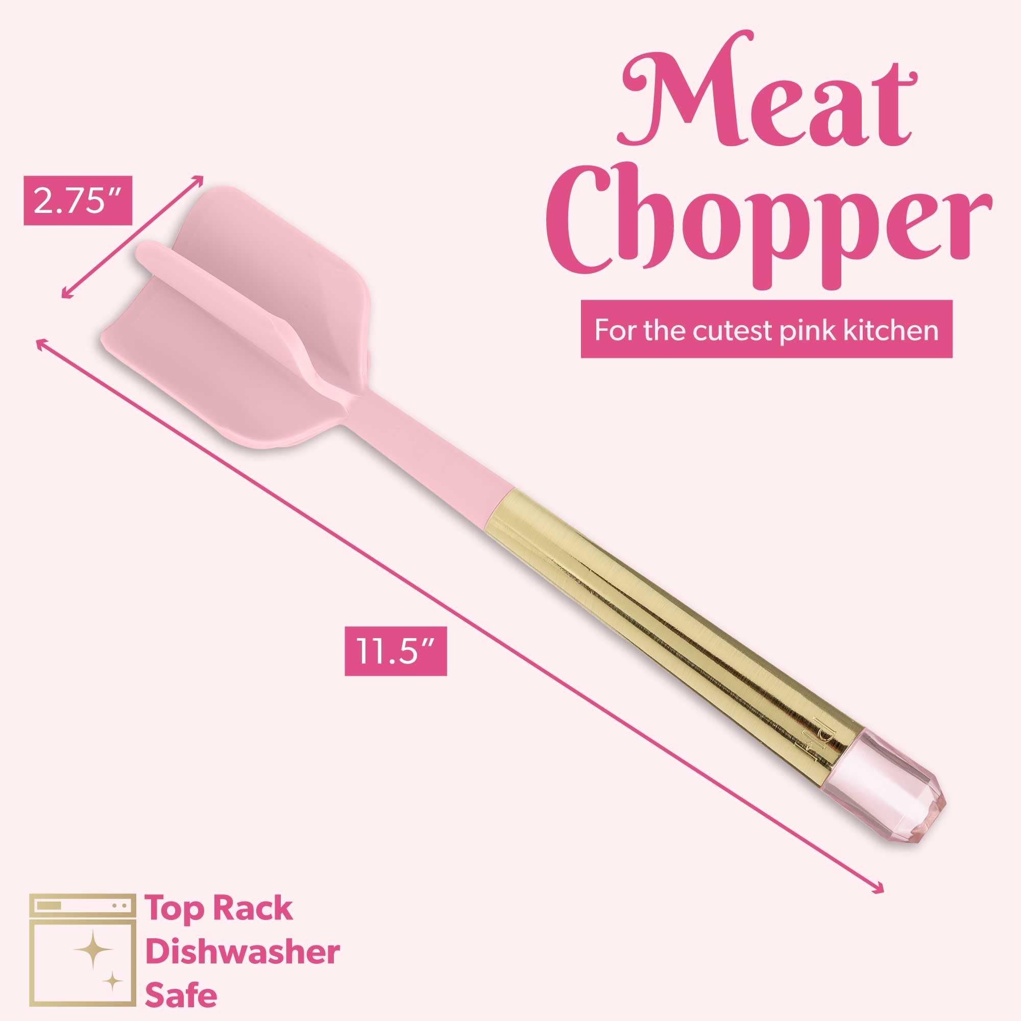 Paris Hilton Meat Chopper with Pink Jewel Shaped Handle, Heat-Resistant up to 400°F, Dishwasher Safe Kitchen Tools and Utensil, Pink and Gold