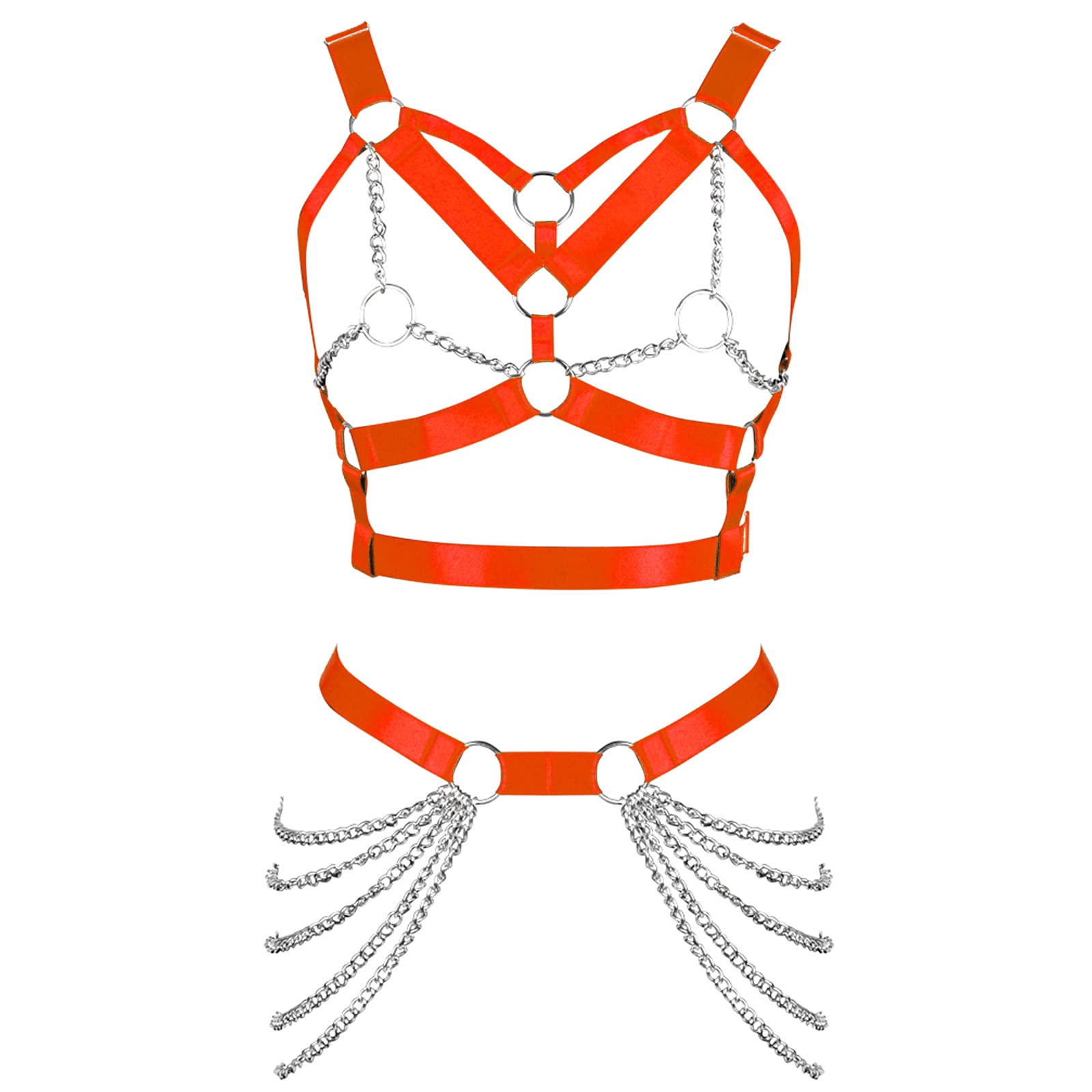 Women's Body Harness Bra Punk Garter Belt Elastic Adjustable Metal Chain Bra Dance Carnival Gothic Costume Accessories: Orange