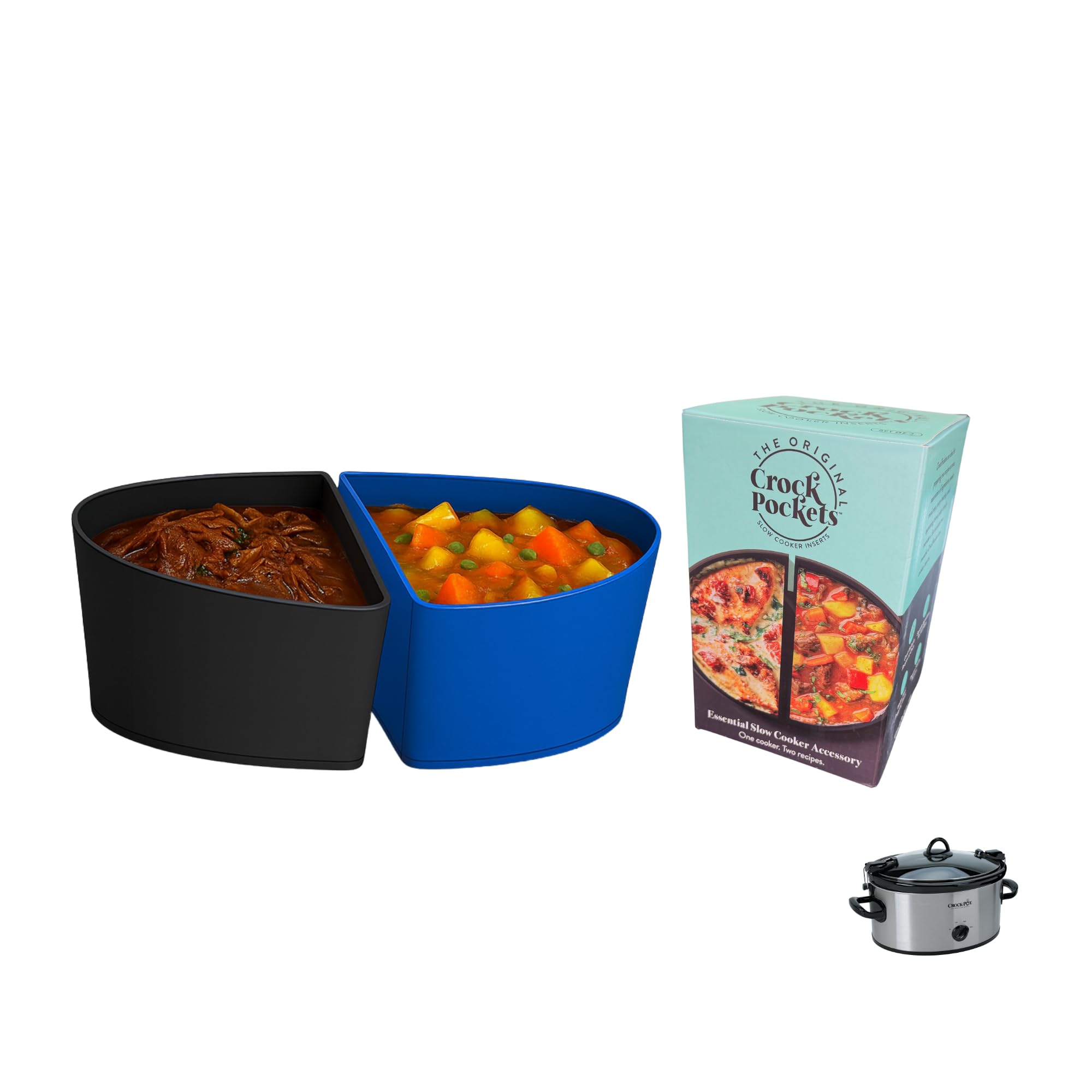 CrockPockets® Reusable Silicone Slow Cooker Dividers – 6Qt Divider Set (2-Pack), Non-Stick, Leak-Resistant, BPA-Free, Dishwasher Safe + Free Digital Cookbook!