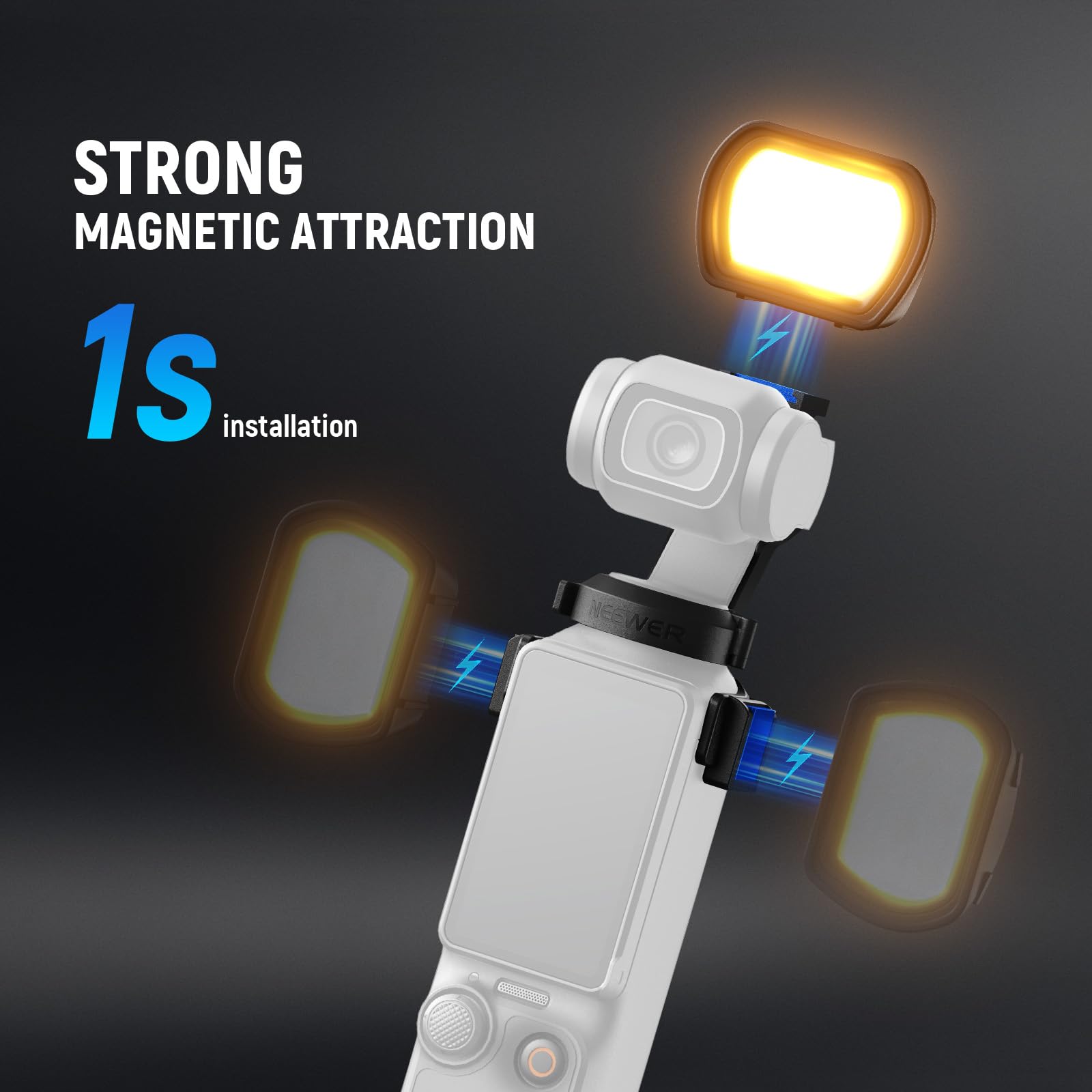 NEEWER Basics Magnetic Auxiliary Light Compatible with DJI OSMO Pocket 3 Gimbal Cam Creator Combo, 1.3W USB C Rechargeable Plastic Mini LED Fill Light Attachment for Selfie Vlog Video Recording, M21