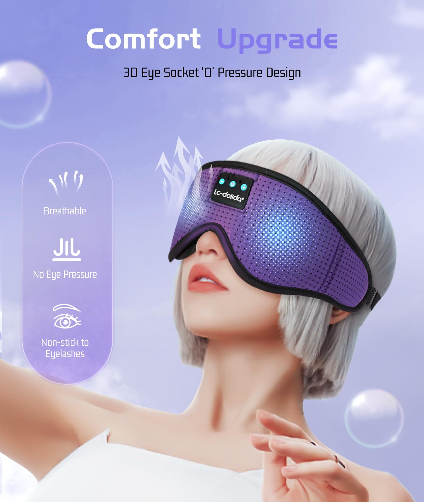 LC-dolida Sleep Headphones, 3D Sleep Mask Bluetooth Wireless Music Eye Mask, Sleeping Headphones for Side Sleepers Sleep Mask with Bluetooth Headphones Ultra-Thin Stereo Speakers Perfect for Sleeping