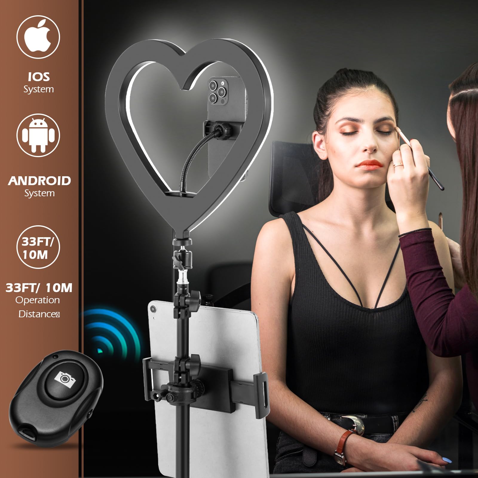 NANBEITONG 13'' Selfie Ring Light with 73'' Tripod Stand and Phone Holder,ipad Selfie Light, RGB Heart LED Lights with 47 Color Modes, Stepless Dimmable Speed Heart,RingLight for Phone,YouTube,Makeup