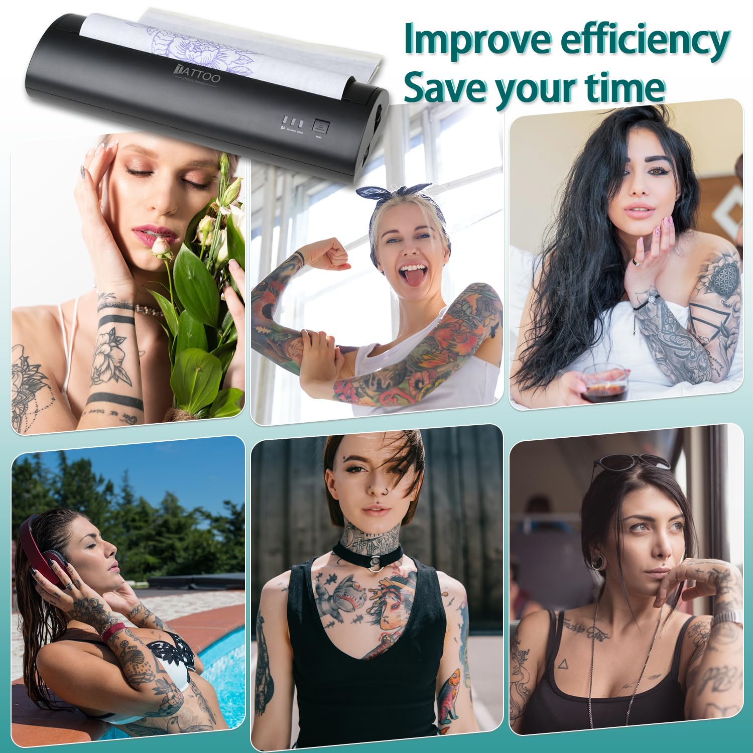 Atelics Wireless Tattoo Transfer Stencil Printer, with Storage Case and 10Pcs Transfer Paper, Portable Tattoo Transfer Thermal Copier Machine, Compatible for iOS&Android Phone, iPad&PC