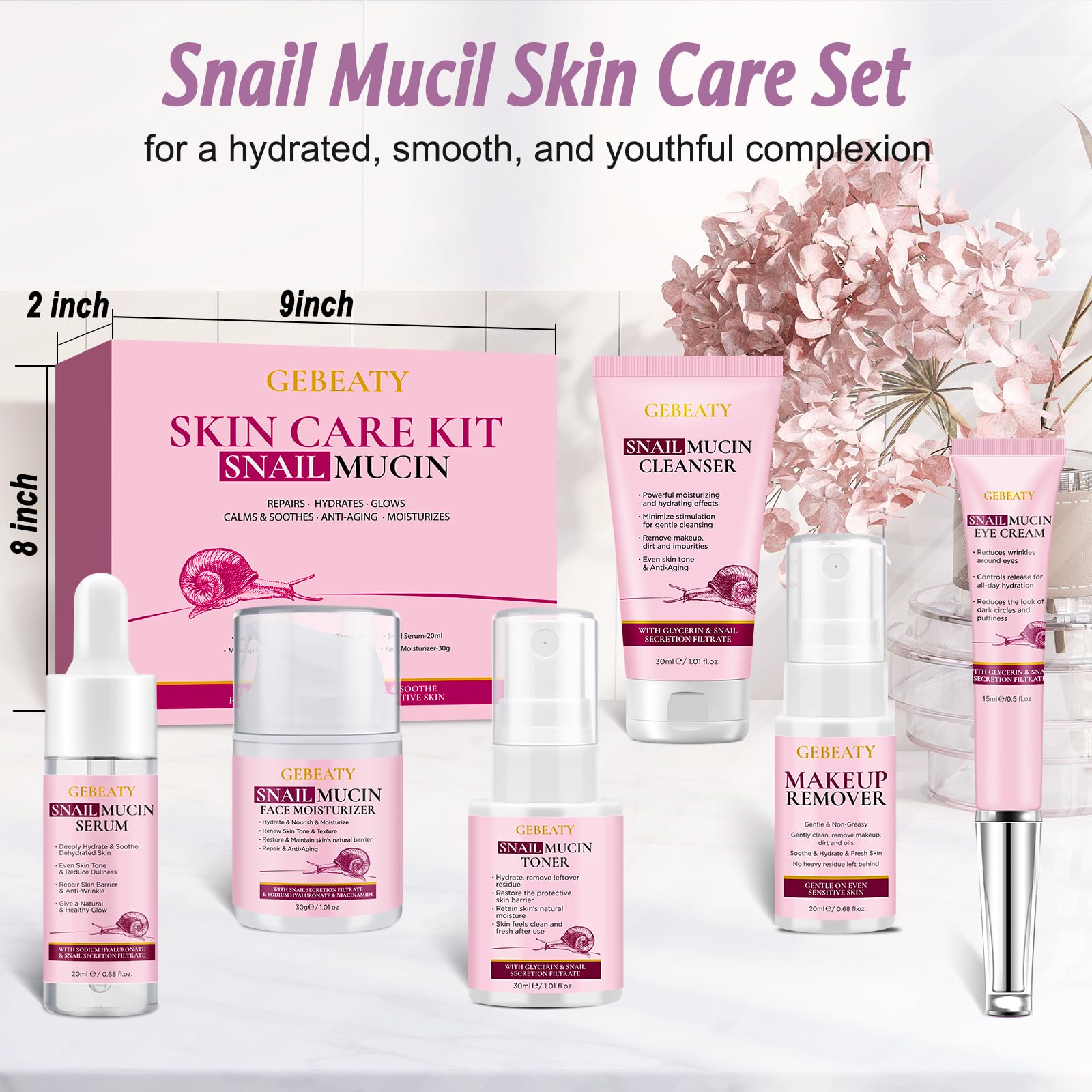 Skin Care Set,Korean Snail Mucin Essence Anti-aging Moisturize Repair Soothe Hydrate,Glass Skincare Routine Kit for Dull & Dry Skin,Skincare Gift Set Teens Stocking Stuffers Christmas Gifts for Women