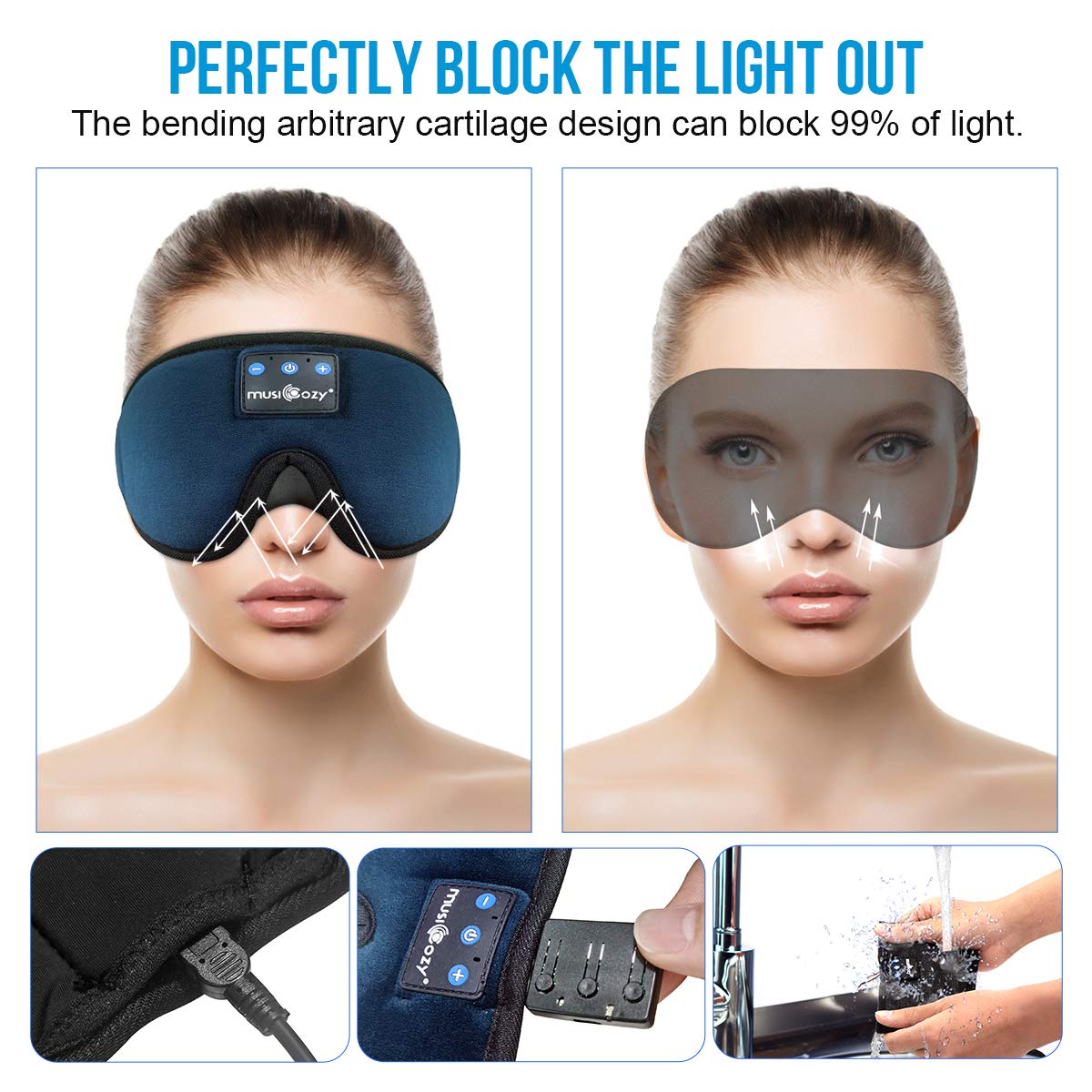 MUSICOZY Sleep Headphones, Bluetooth 5.2 Sleep Mask Headband Headphones Sleeping Eye Mask, Wireless Music Earbuds Earphones with HD Headphones Ultra-Thin Stereo Speakers for Side Sleepers Men Women
