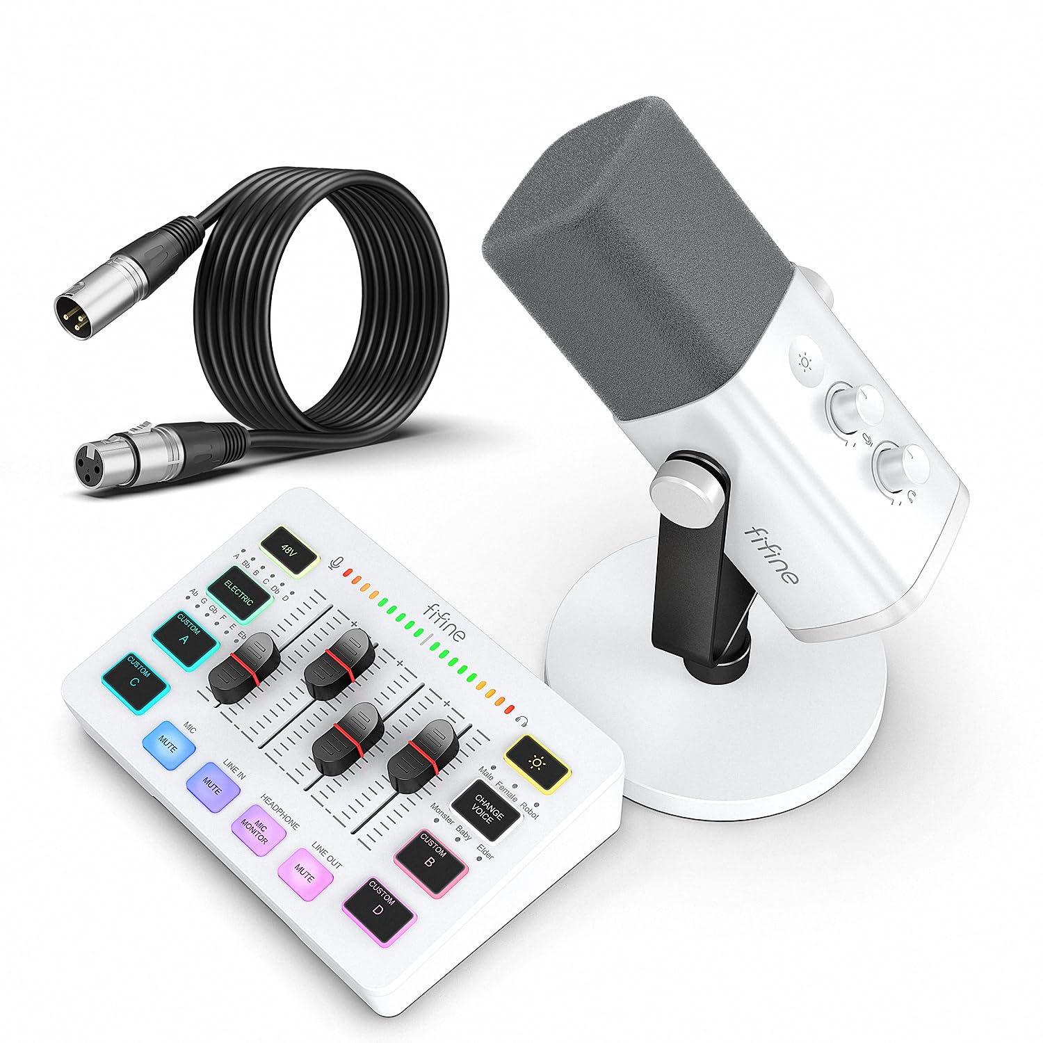 FIFINE Gaming Equipment Bundle, Dynamic XLR/USB Gaming Microphone Set with Streaming Audio Mixer for Podcast Recording Video Vocal, RGB Gamer Set with Volume Fader/XLR Interface for PC-AmpliGame KS5