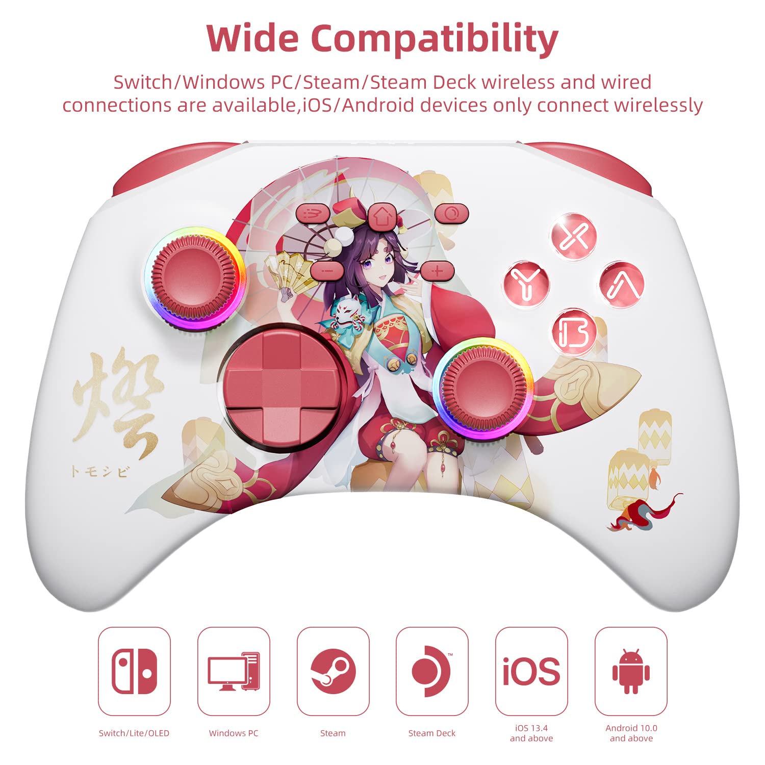 Mytrix Wireless Controllers for Switch/Switch 2, Windows PC iOS Android Steam/Steam Deck, Bluetooth Controller with Programmable, Hall Effect Joysticks, Adjustable LED Light/Turbo/Vibration