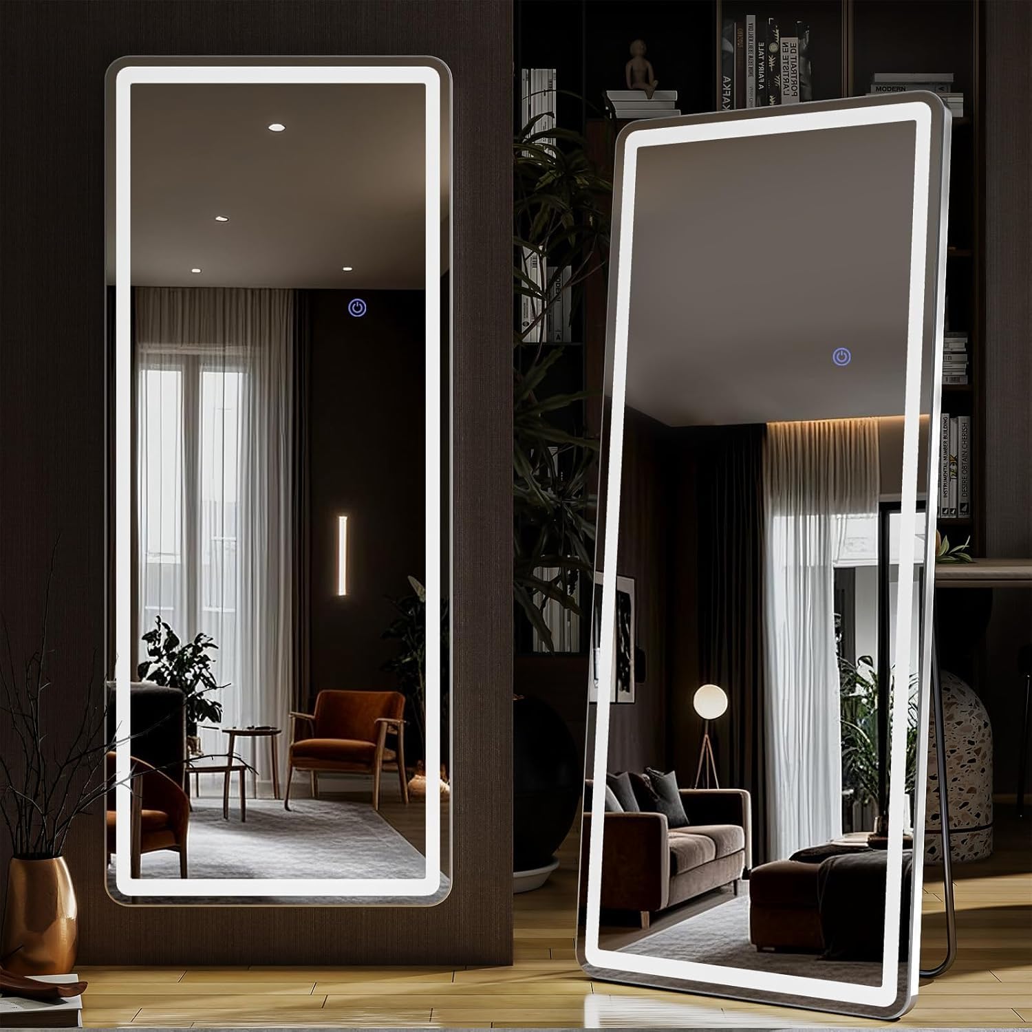 Riskioir 56"x21" LED Full Length Mirror – Standing Floor Mirror with Dimmable Lights 3 Color Modes – Adjustable Brightness, Wall-Mount or Lean for Barber, Fitness Center, Dressing Room, Vanity: 56"L x 21"W