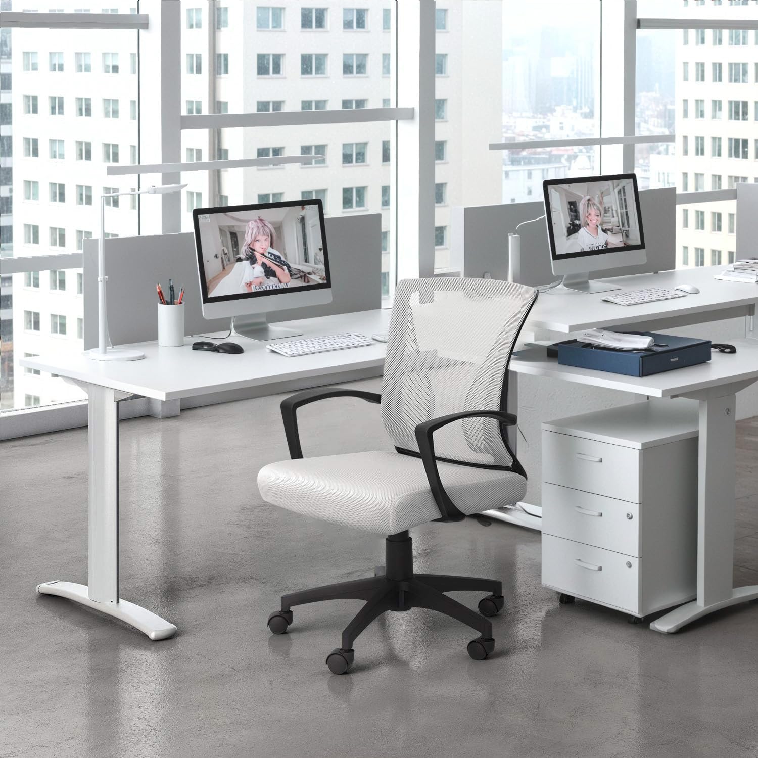 Furmax Office Chair Ergonomic Computer Desk Mesh Chair Mid Back Swivel Lumbar Support with Armrest ()