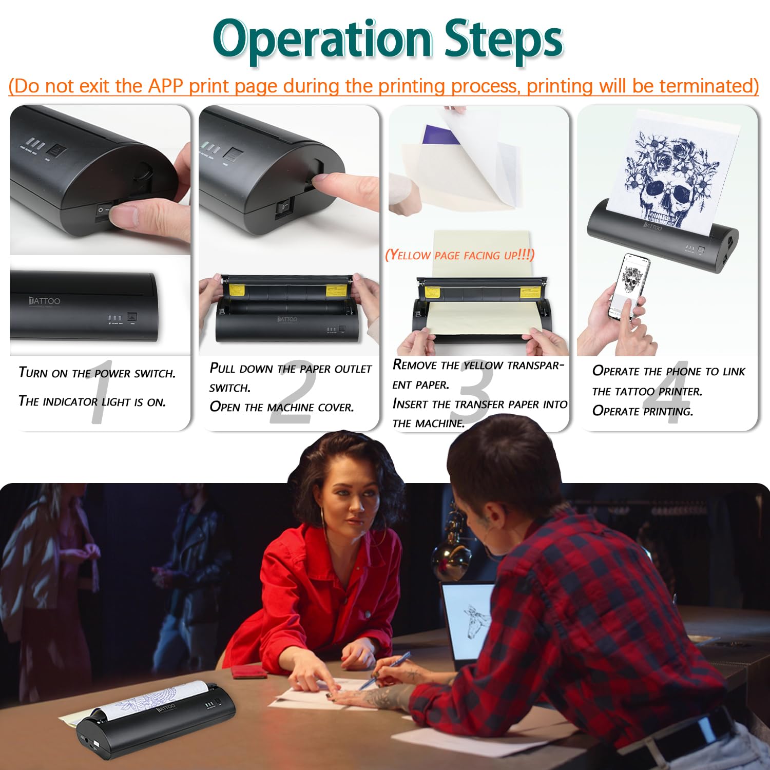Atelics Wireless Tattoo Transfer Stencil Printer, with Storage Case and 10Pcs Transfer Paper, Portable Tattoo Transfer Thermal Copier Machine, Compatible for iOS&Android Phone, iPad&PC