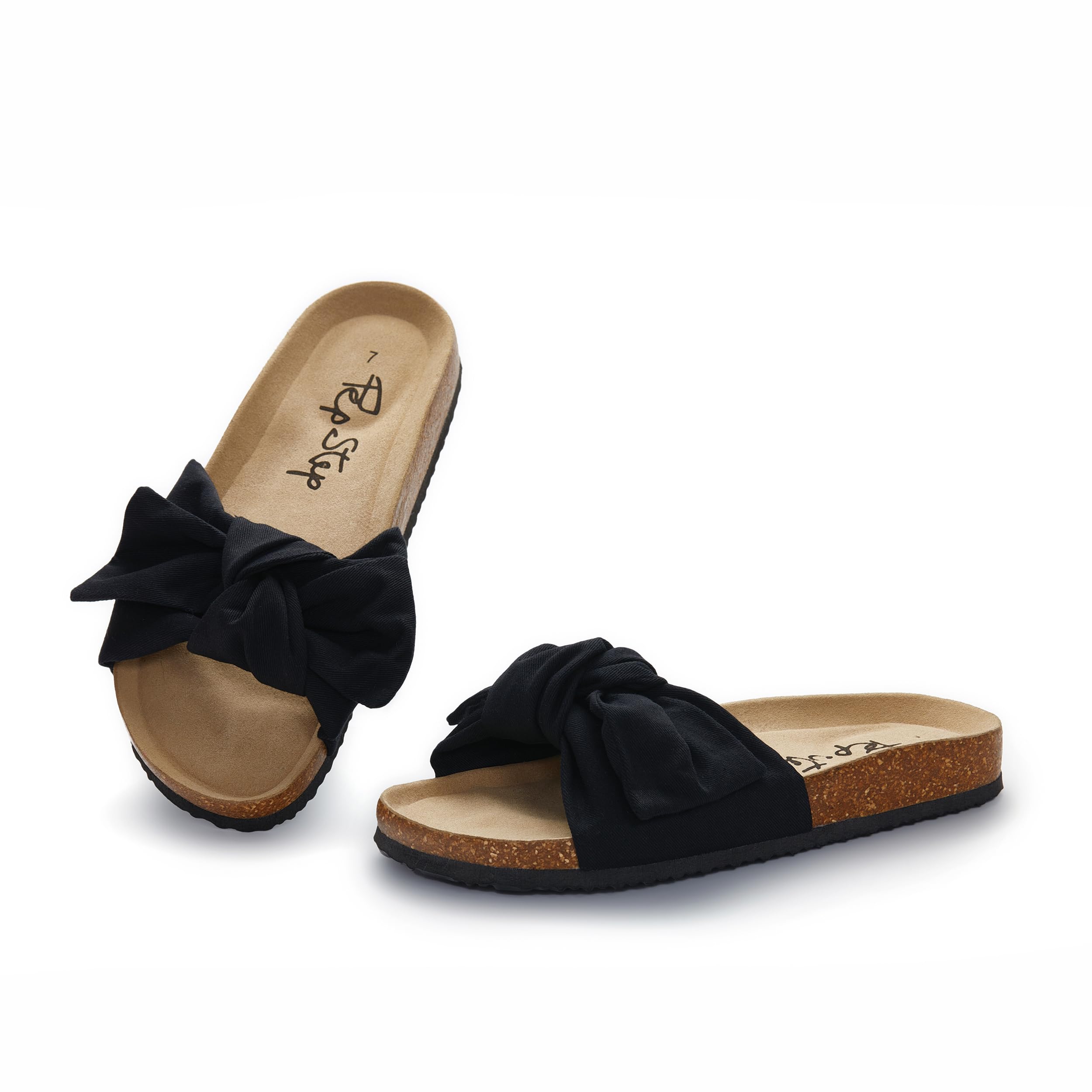 PepStep Slide Sandals for Women or Ladies Dressy Summer Casual, Cute Bow Tie Knot On Top Strap, Comfy Slip On Cork Foot Bed