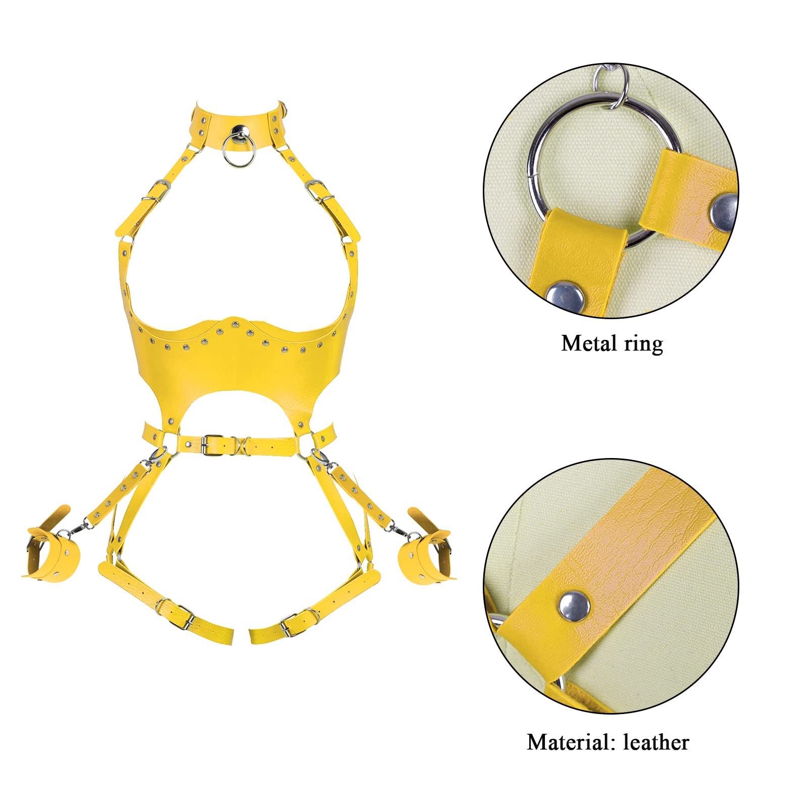 Waist Garter belt Punk Full body harness for women Photography Dance Rock Halloween Leather cage Chest strap set: Orange Yellow