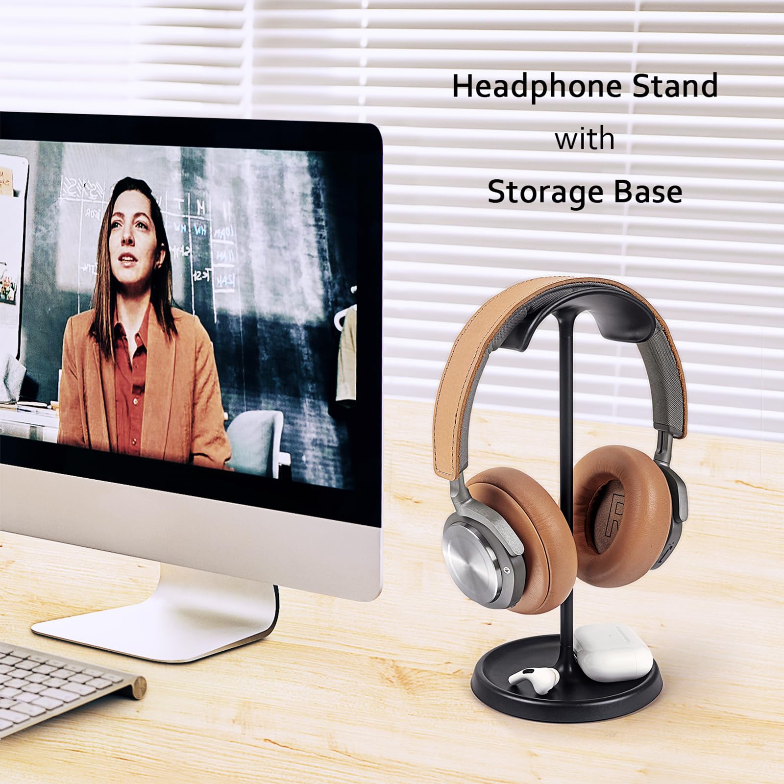 Headphone Stand, Curved Headset Stand with Storage Tray, Heavy Base Gaming Headset Holder for AirPods Max, AirPods, AirPods Pro, Beats, Bose, Sennheiser, Sony and More ()